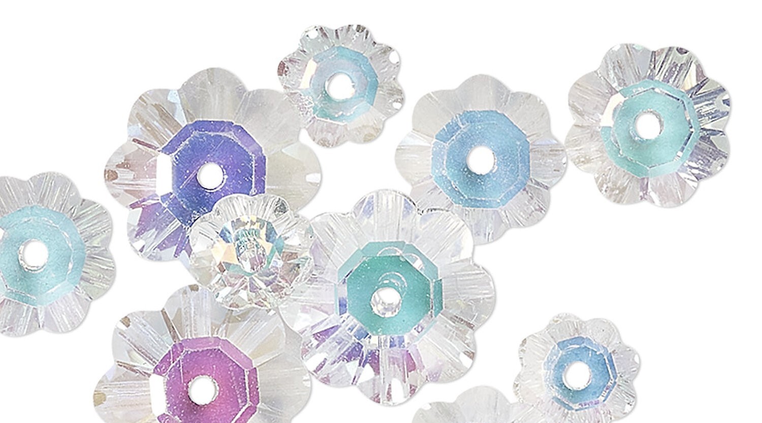 Bead Mix, 12 Transparent AB Margarita Flower Crystal Glass of 3 Graduated Sizes