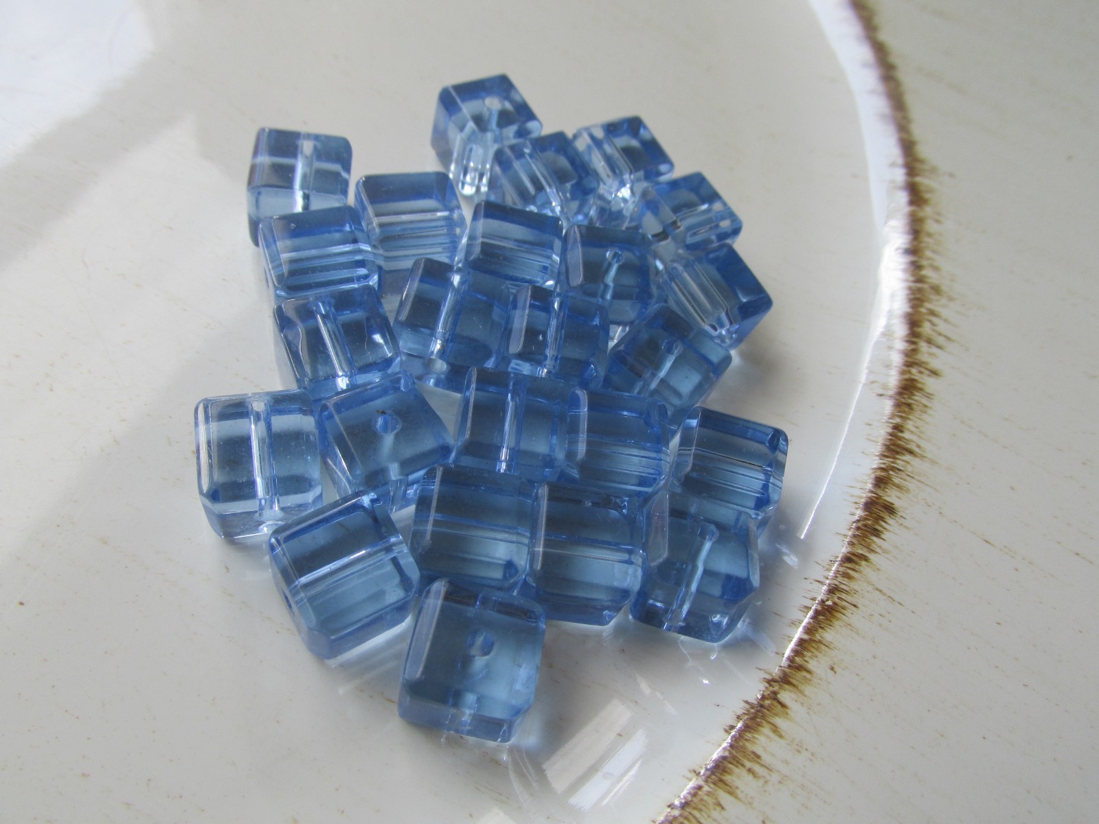 Vintage Glass Spacer Beads Faceted Blue Cube 10x10mm 32pcs