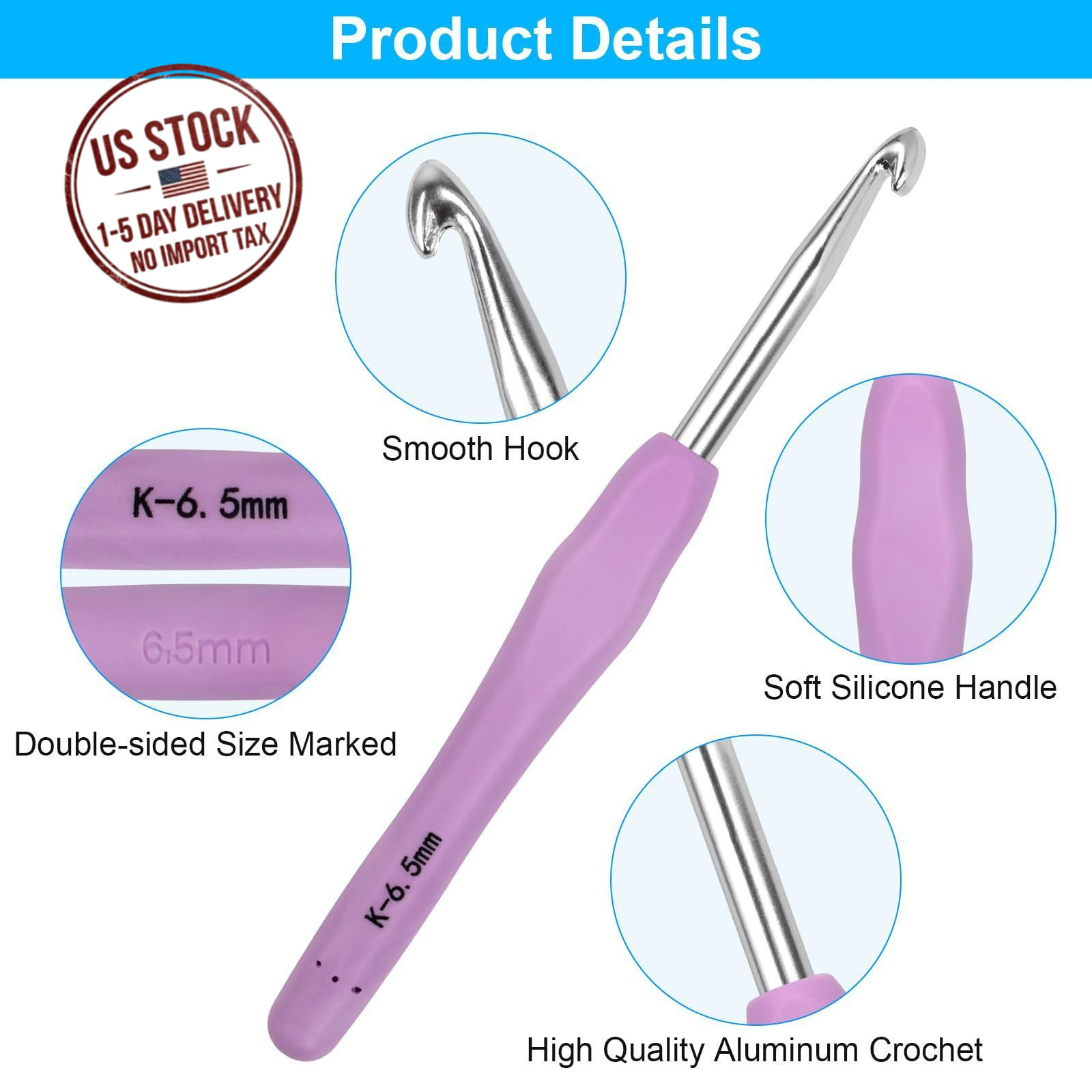 51PCS Crochet Hook Set 12 Sizes Yarn Needles Kit Ergonomic Handle Case