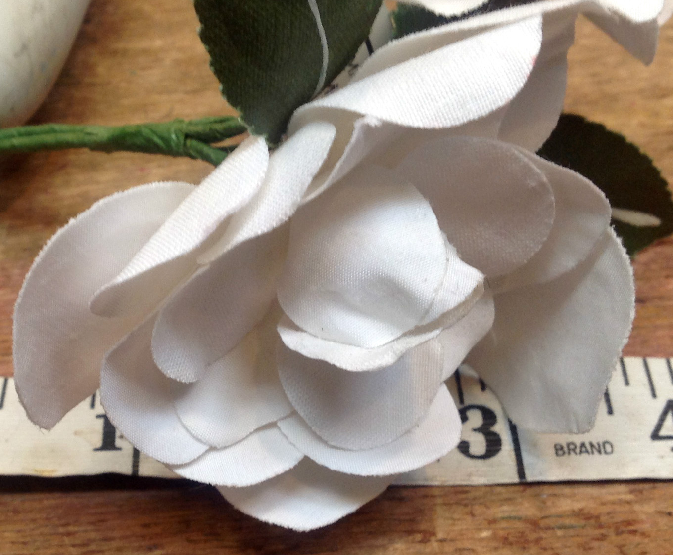 vintage linen silk white double gardenia leaves made in Czechoslovakia 1 spray