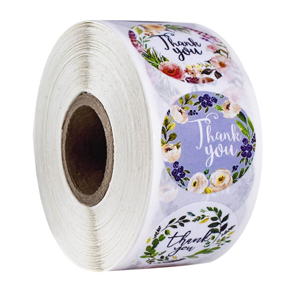 2 Roll of 1000Pcs 1″ Thank You Stickers Handmade DIY Party Flowers Round Labels