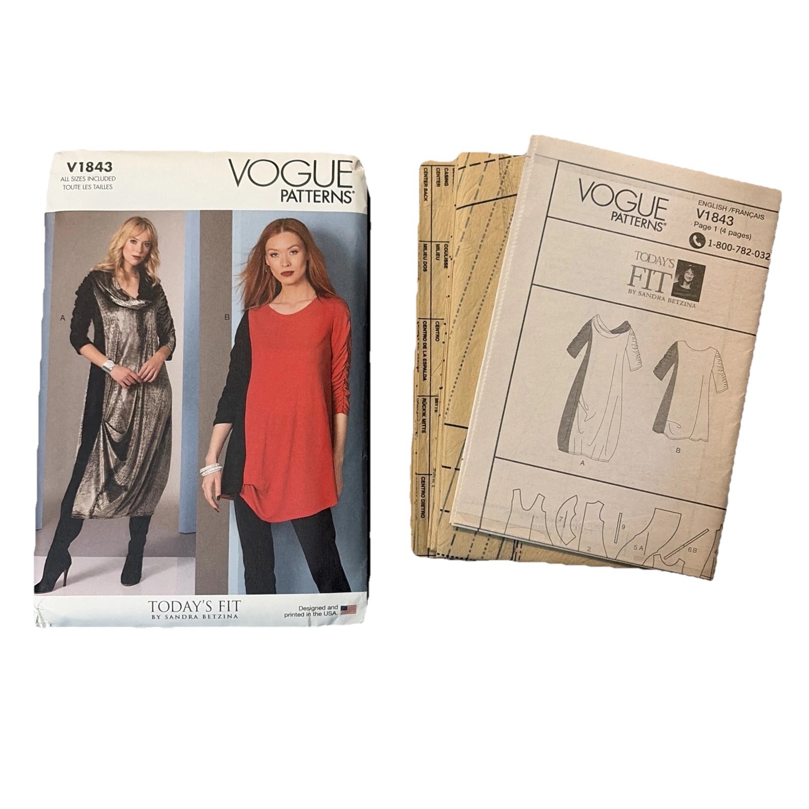 Vogue V1843 Sewing Pattern Sandra Betzina Misses Dresses Tunic ALL SIZES UNCUT