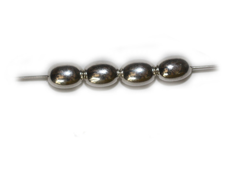 8mm Oval Melon Bright Silvertone Metalized Metallic Beads