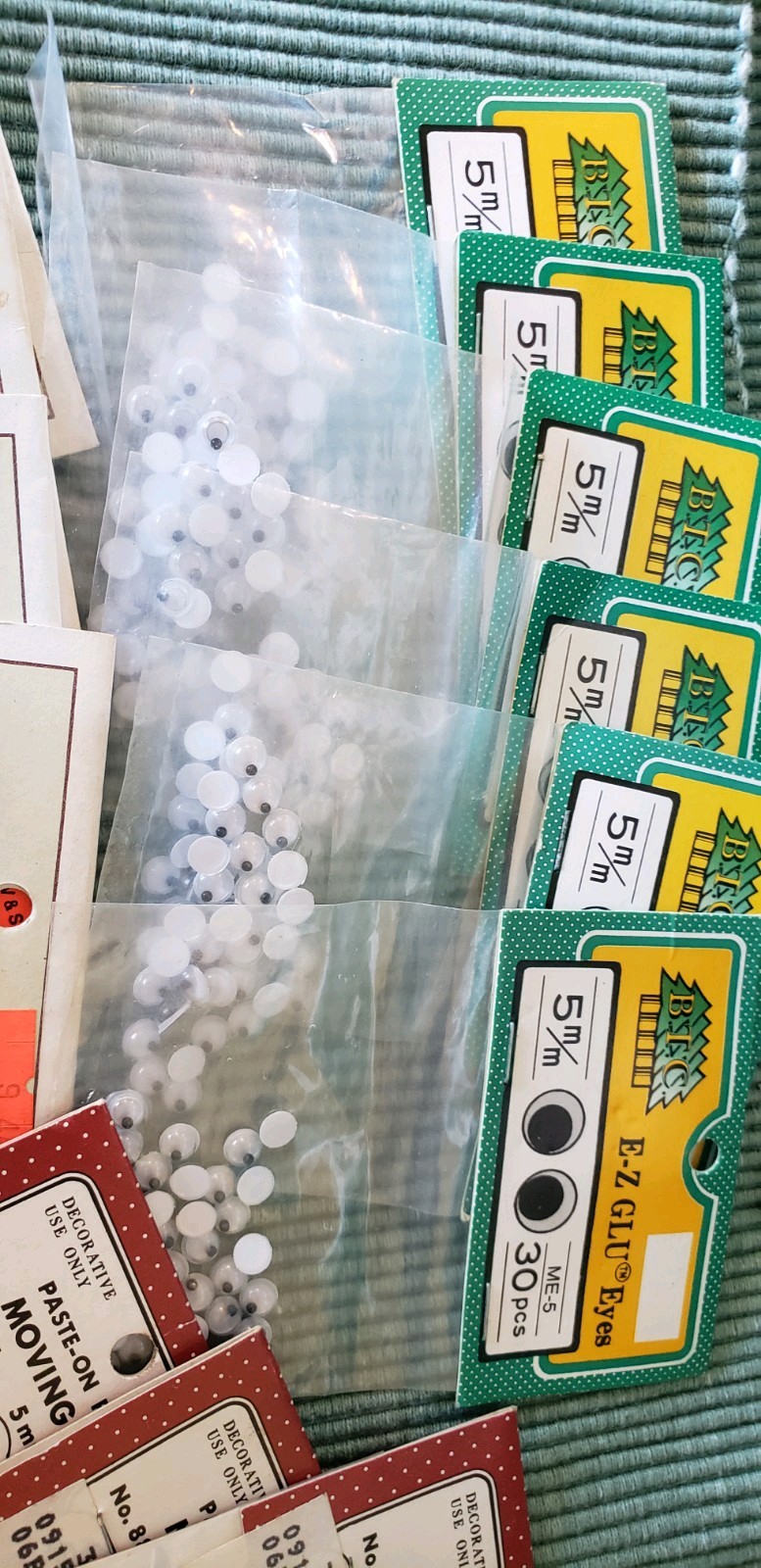 Large Lot Of Glue On Googly Wiggle Eyes, Most NIP, 3 mm to 15 mm