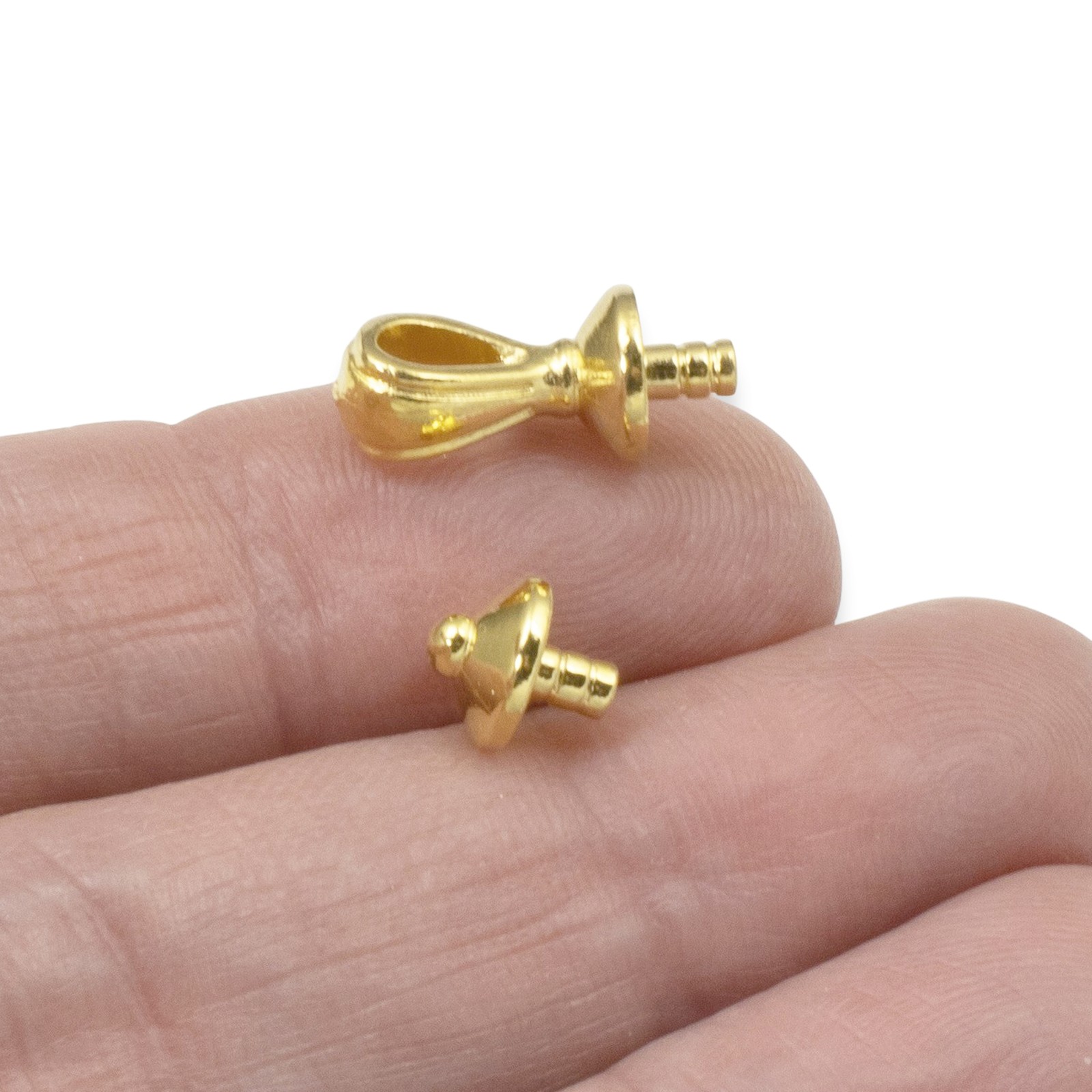Gold Nouveau Glue-On Bail Cap Sets 2.5mm Peg, Pendant Maker Findings 4 Sets