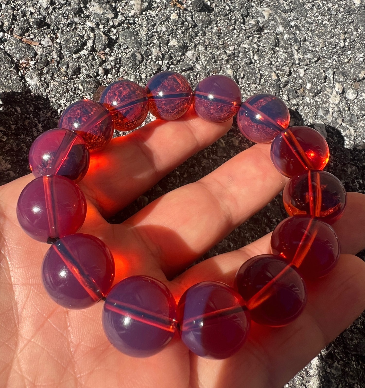 Natural Cherry Tea Amber Bracelet Green Film Crystal clear DIY Round Beads