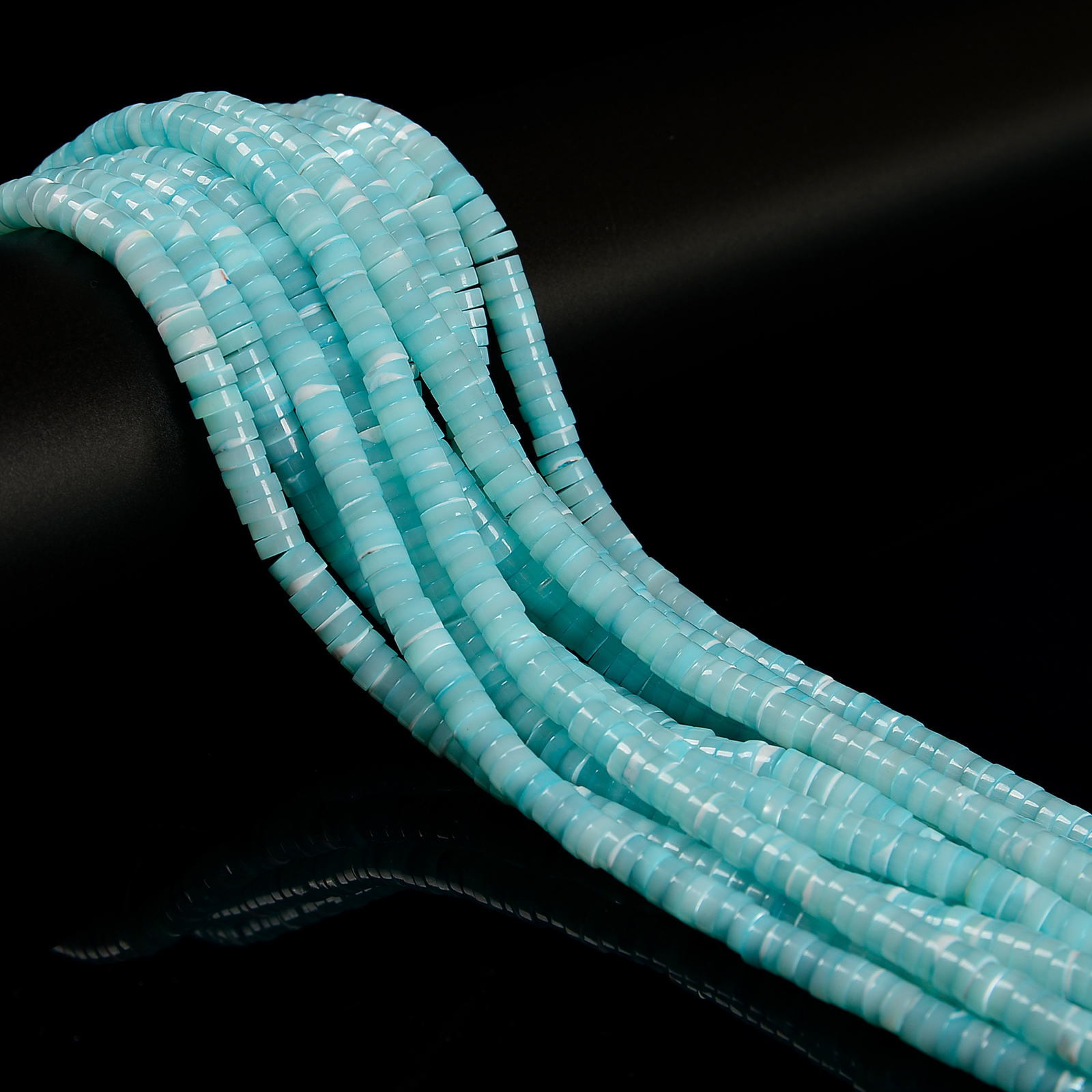 Iridescent Aqua Blue MOP Shell Heishi Disc Beads Size 2x4mm 2x8mm 15.5” Strand