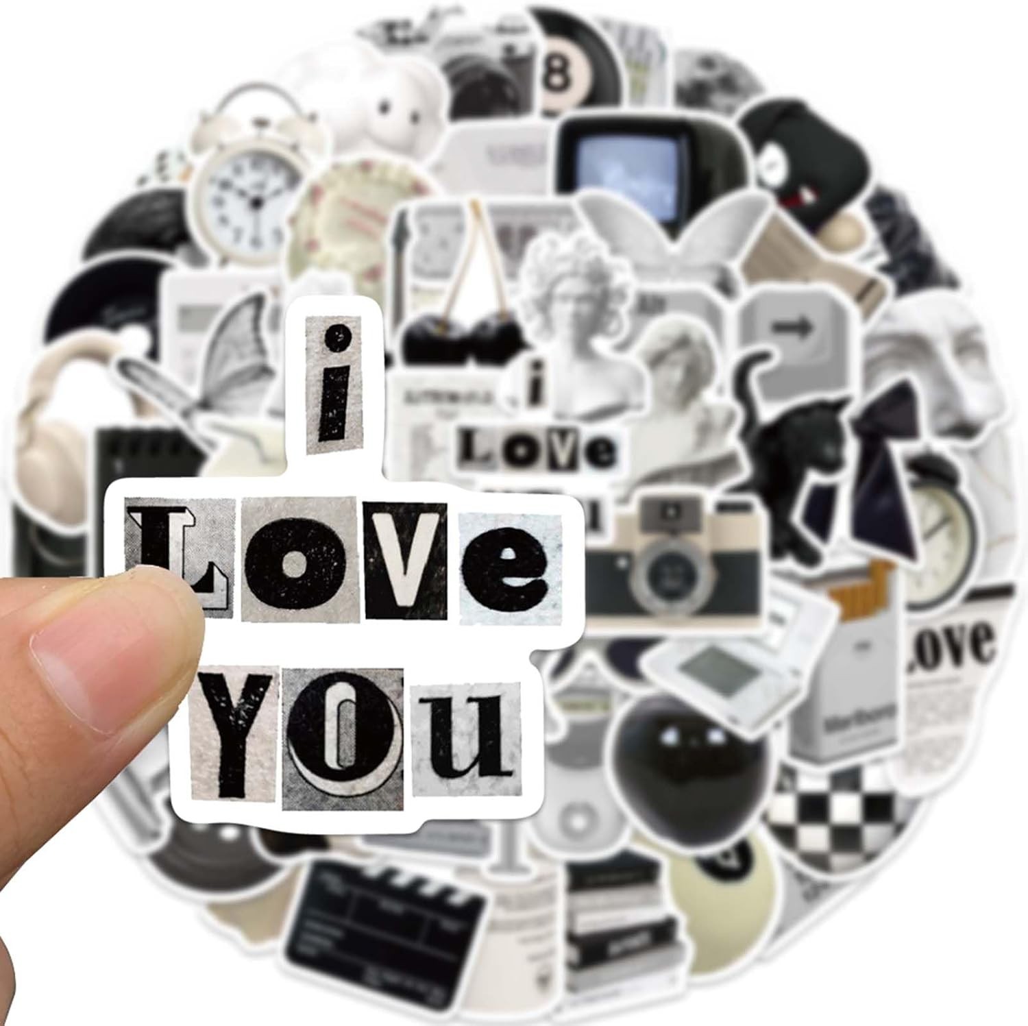 Versatile 61-Pcs Y2K Vinyl Sticker Set – Black & White Aesthetic for All Ages