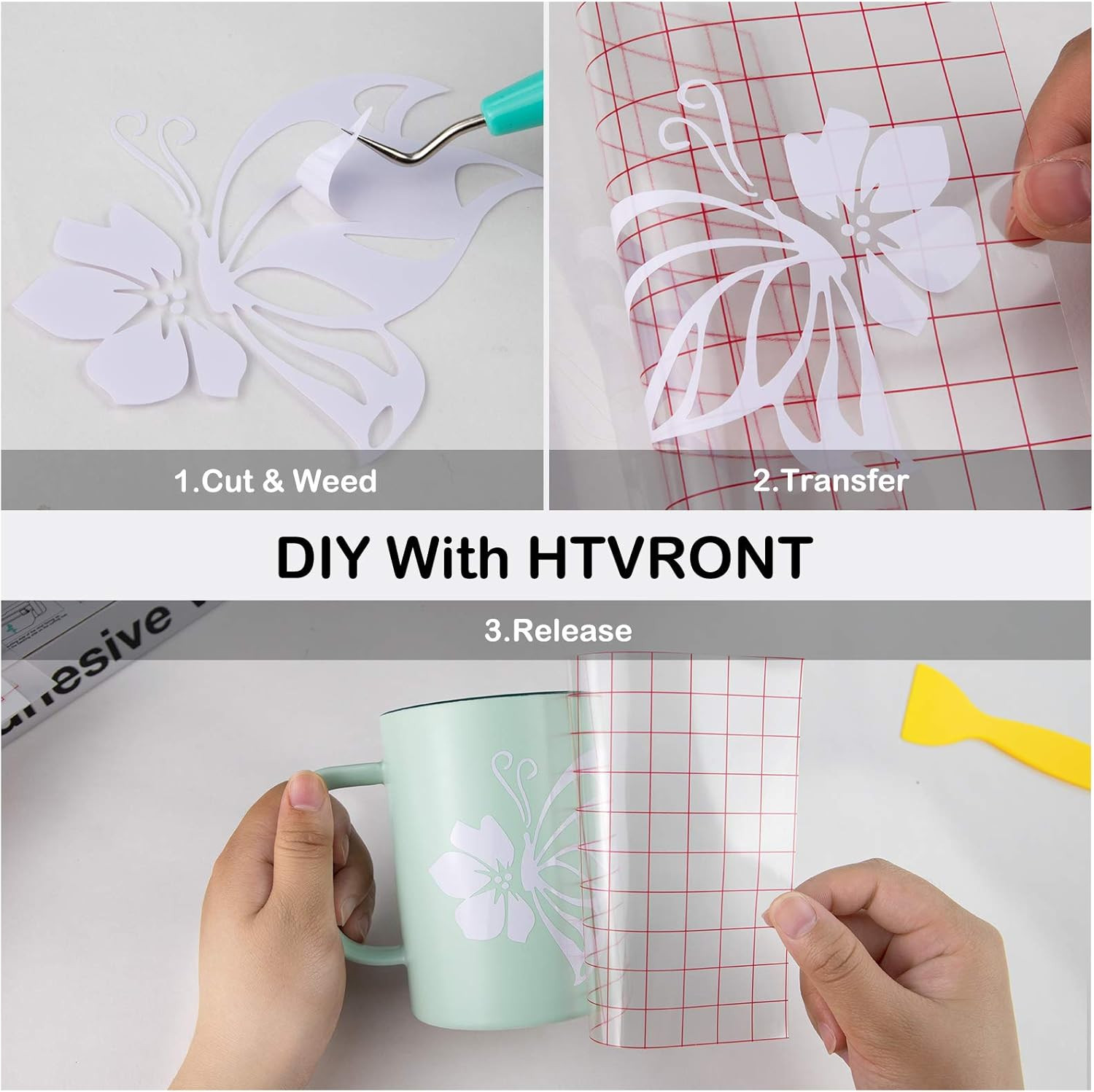 HTVRONT White Permanent Vinyl, 12″ x 14 FT Glossy White Adhesive White Vinyl Rol
