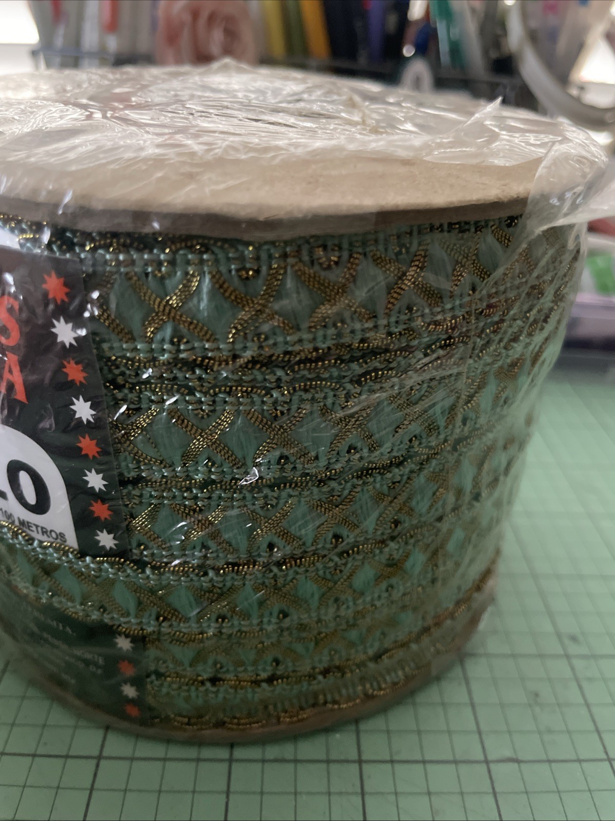 5/8″ Aqua and Metallic Gold Crossover Braid