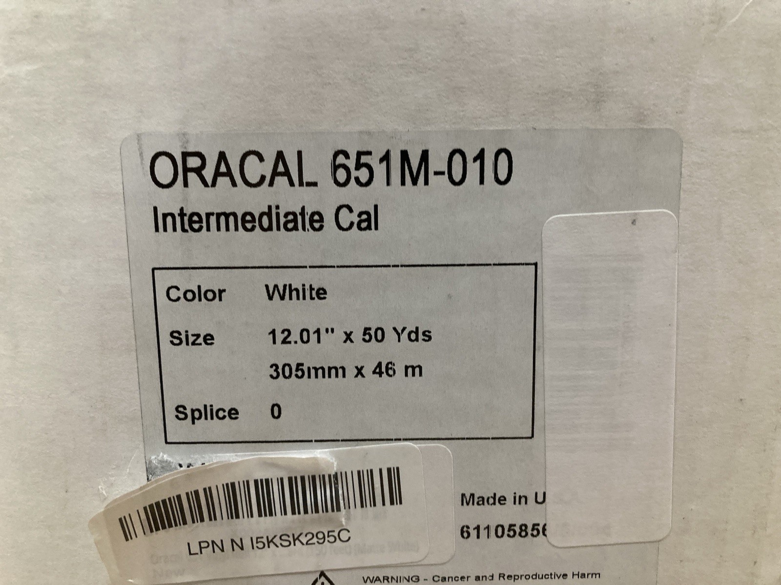 Oracal 651 Vinyl Roll 12″ x 50 Yard (150 feet) Matte White, 651M-010