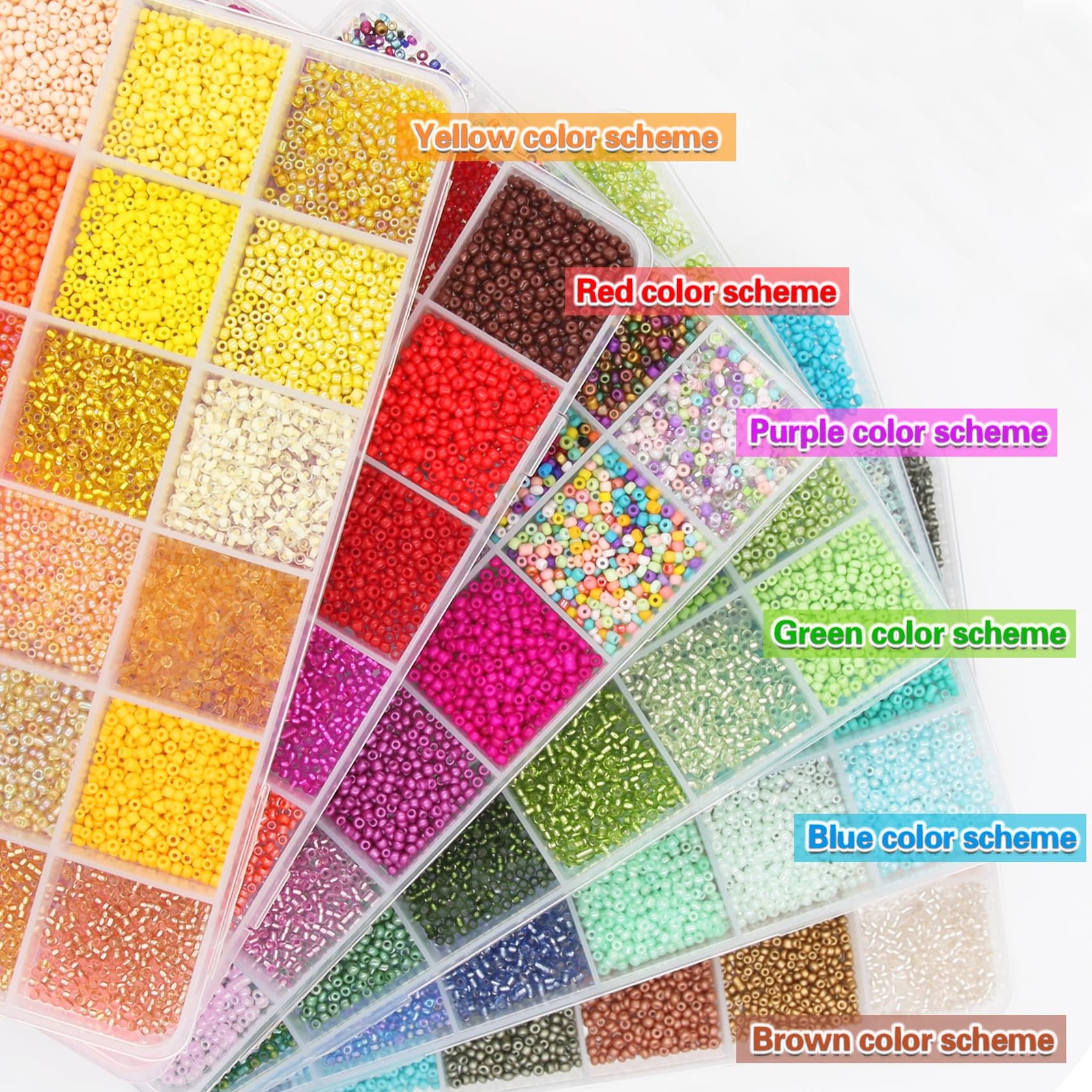 57600pcs 2mm Glass Seed Beads Kit 144 Colors Jewelry Making Set Needles String