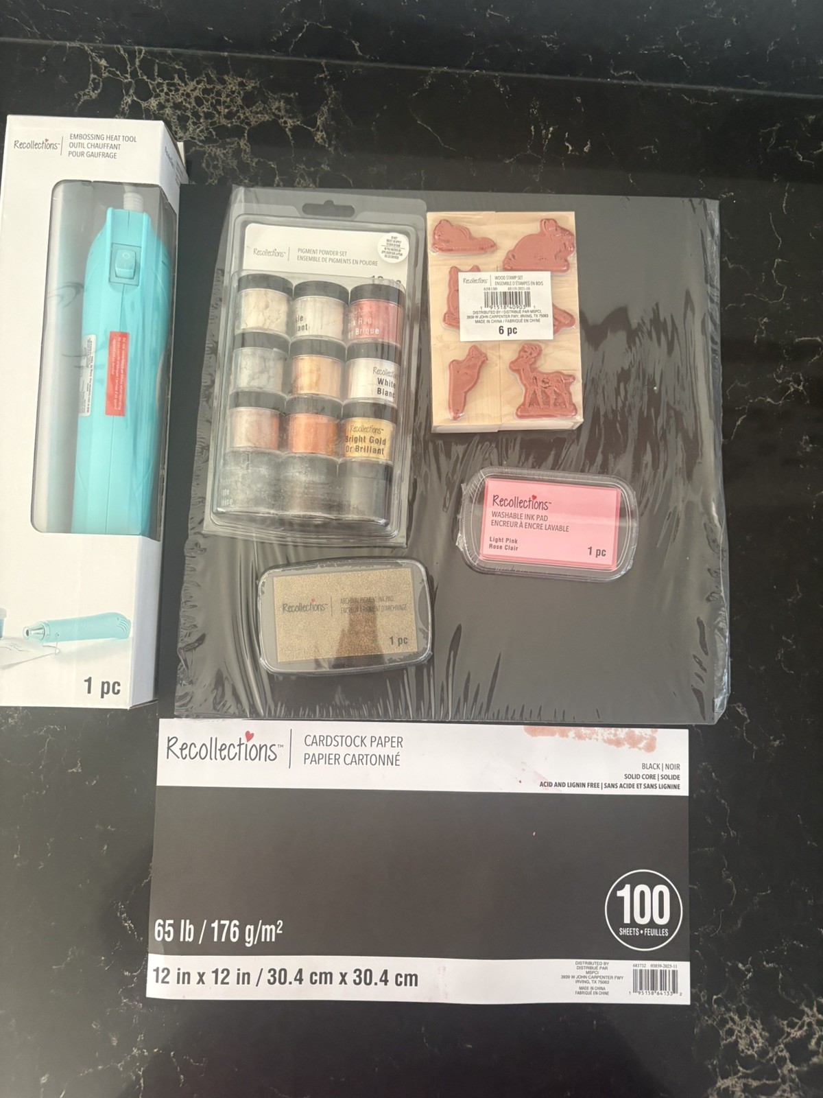 Embossing Craft Bundle, Heat Tool,Pigment Powders,Wood Stamps,Ink Pads Cardstock