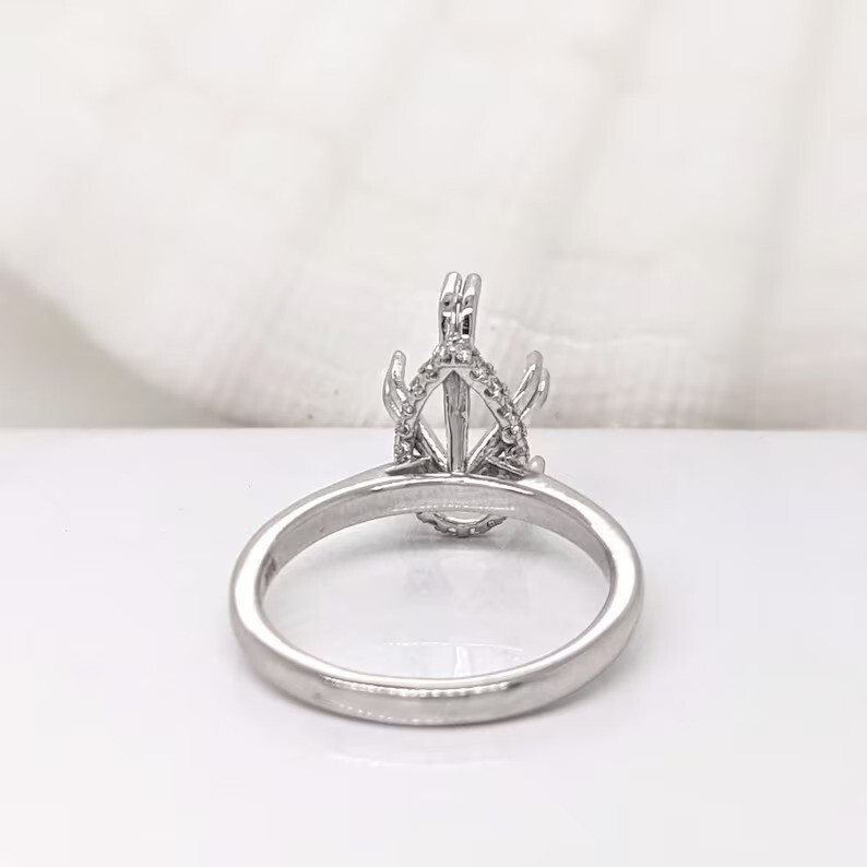Hidden Halo Ring Semi Mount w Earth Mined Diamonds in 6×9 MM Pear Shape Ring.