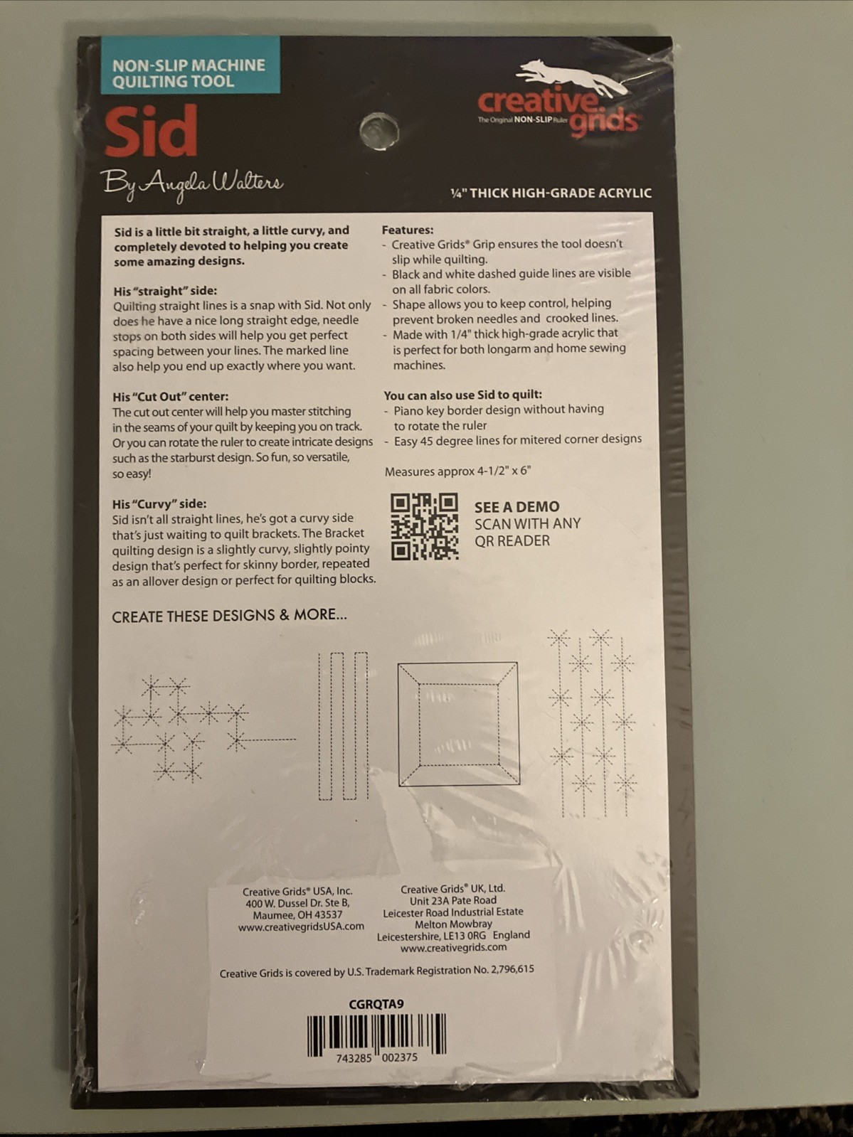 Creative Grids Non-Slip Machine Quilting Tool – Sid By Angela Walters 1/4” thick