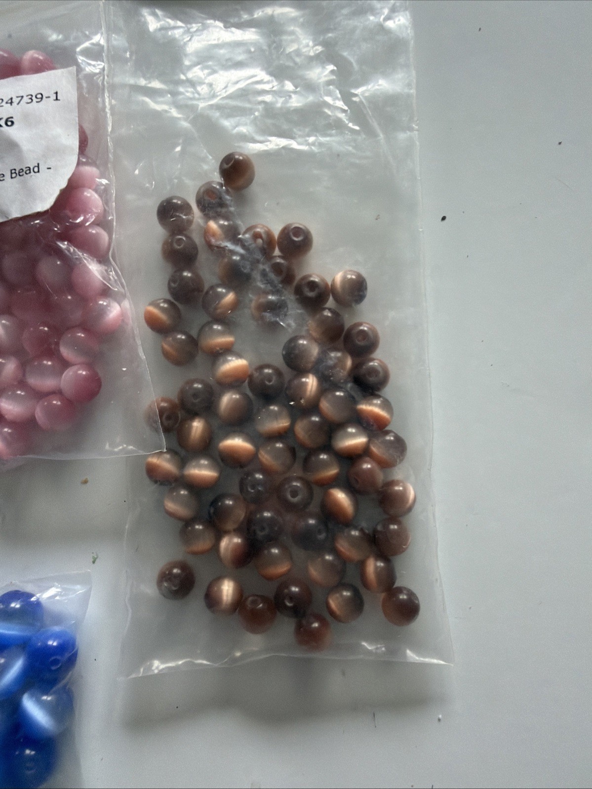Cat’s Eye Fiber Optic Glass Bead Lot Mixed Round Beads Jewelry Making 5.3 Oz.
