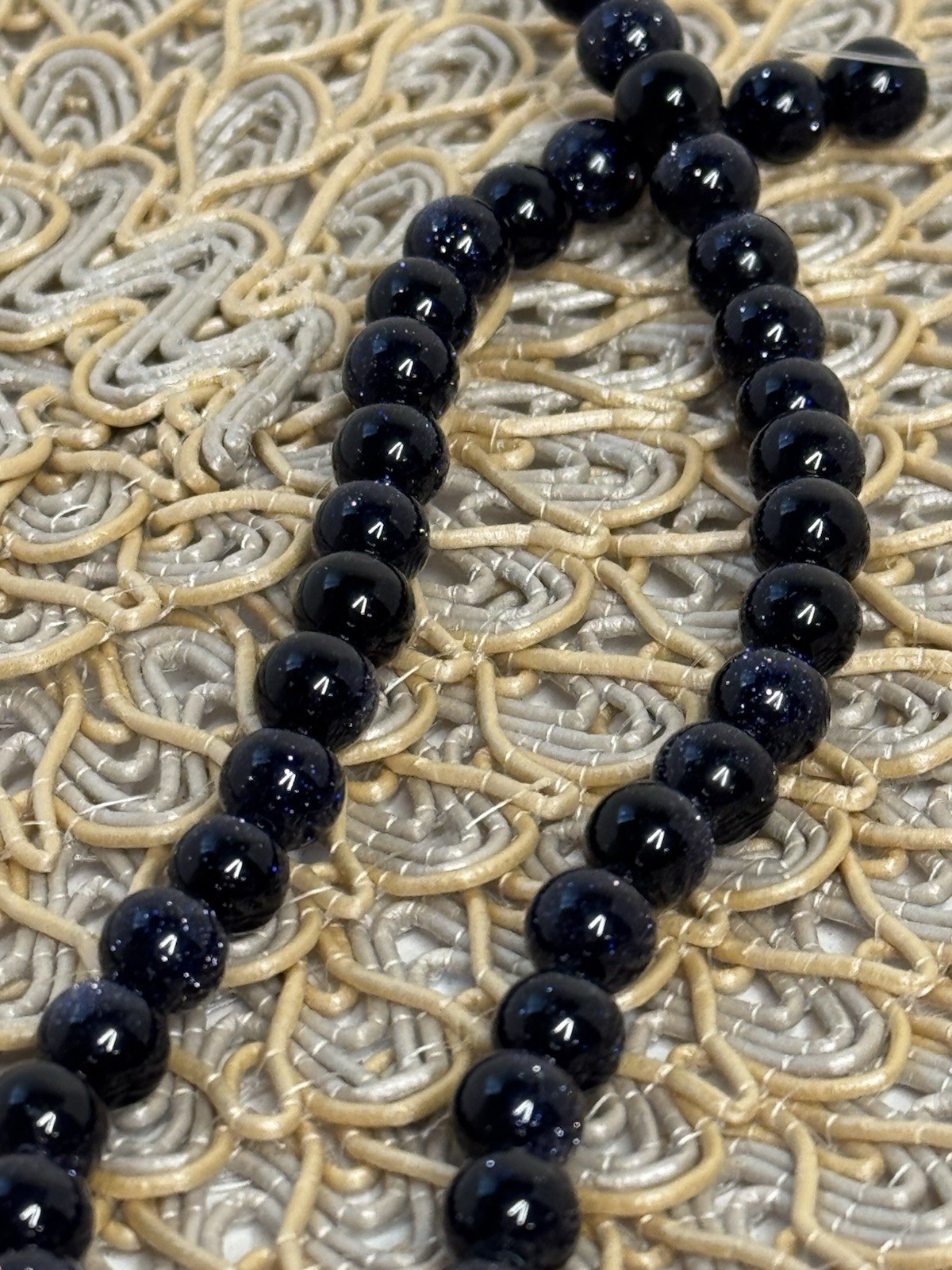 Blue Sandstone Goldstone Beads Sparkle Smooth round Stone 8mm