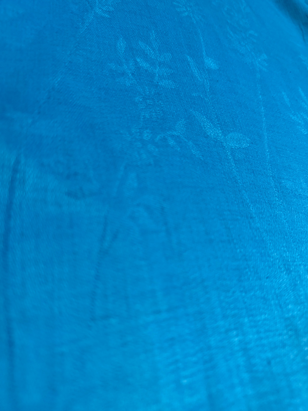 100% Flax Linen Fabric – Turquoise Blue Jacquard Floral Pattern – Medium Weight