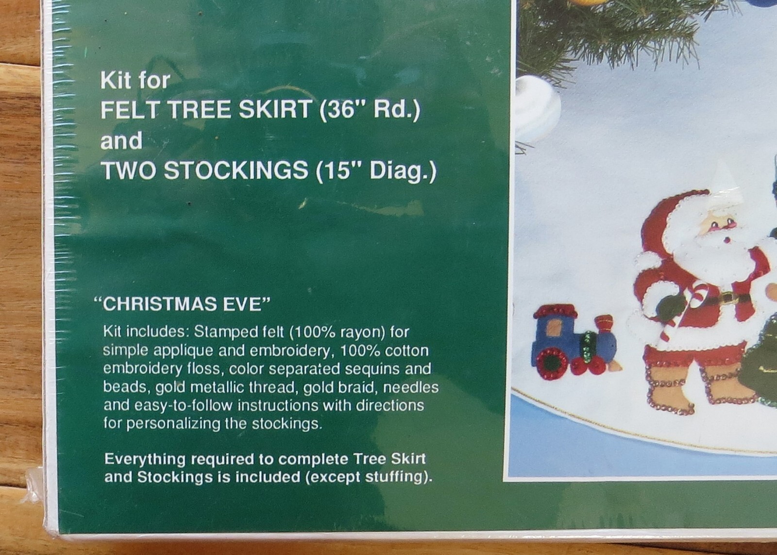Vintage Bucilla Christmas FELT TREE SKIRT + 2 STOCKINGS Kit NEW Santa Sequins