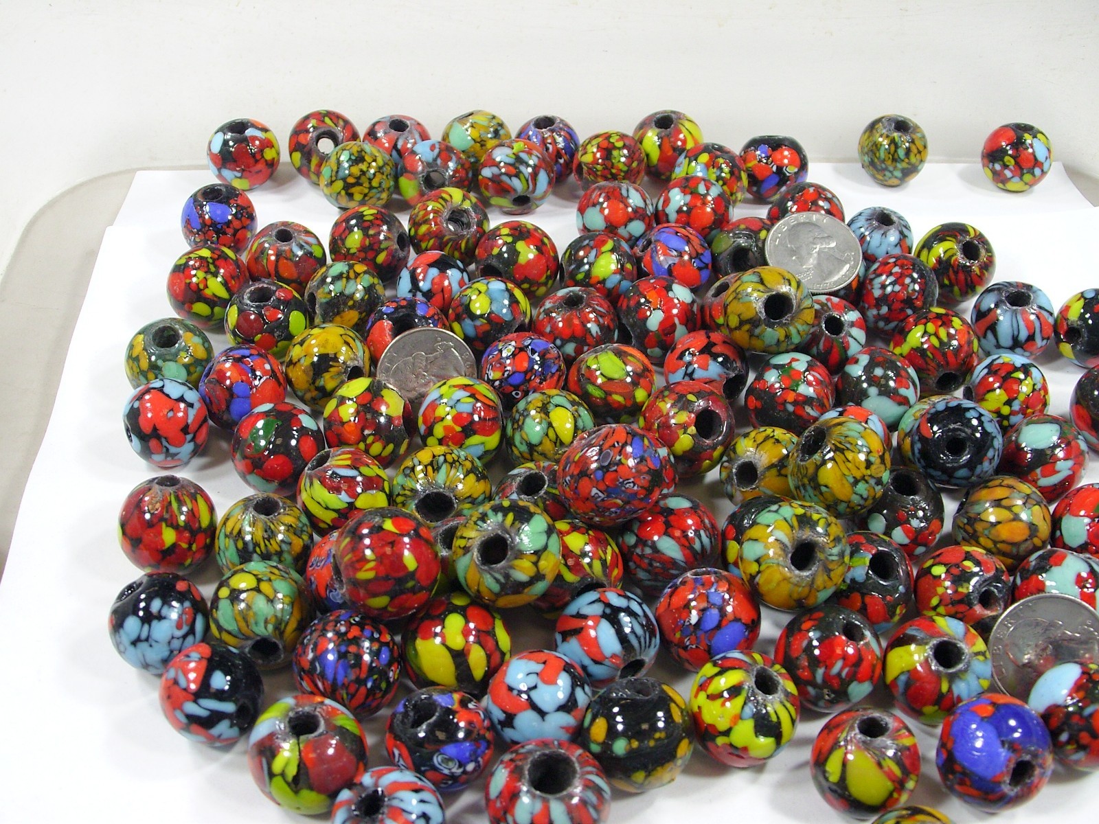 2 Pounds Assorted India Handmade Marble Splash Glass Beads Wholesale (MNP-1) ⭐