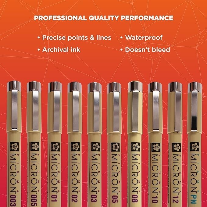 SAKURA Pigma Micron PN Black Fineliners – NEW 10 Pack Assorted Sizes -FAST Ship!