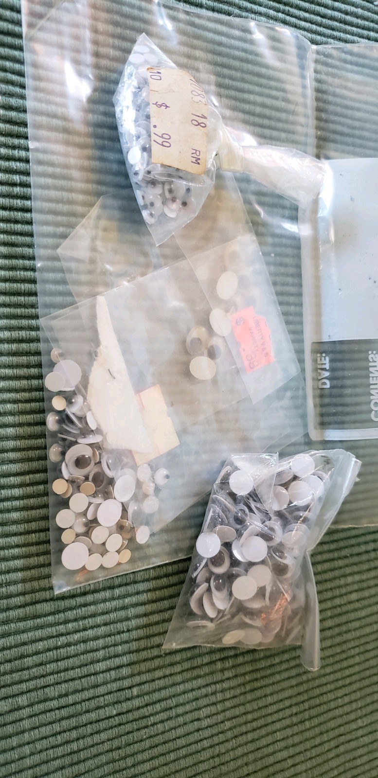 Large Lot Of Glue On Googly Wiggle Eyes, Most NIP, 3 mm to 15 mm