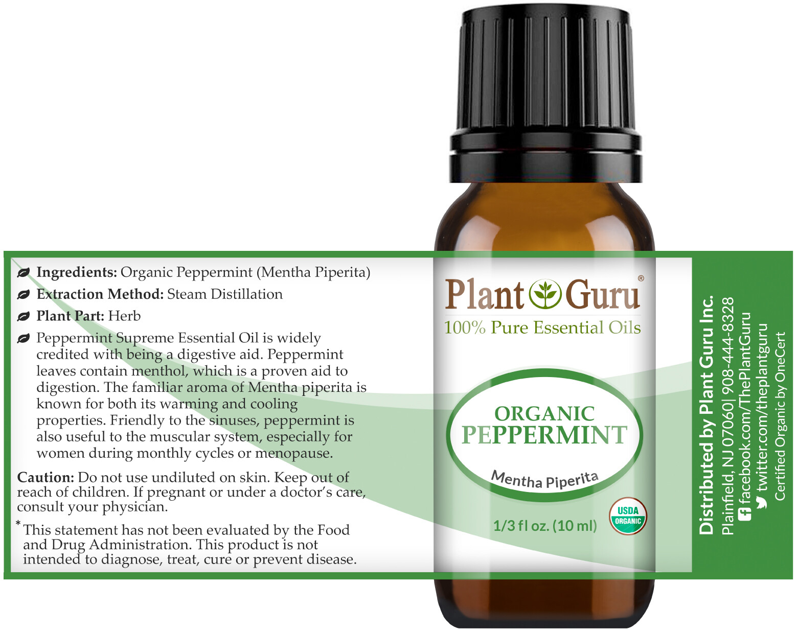 Organic Peppermint Essential Oil 10ml USDA Certified Therapeutic Grade 100% Pure