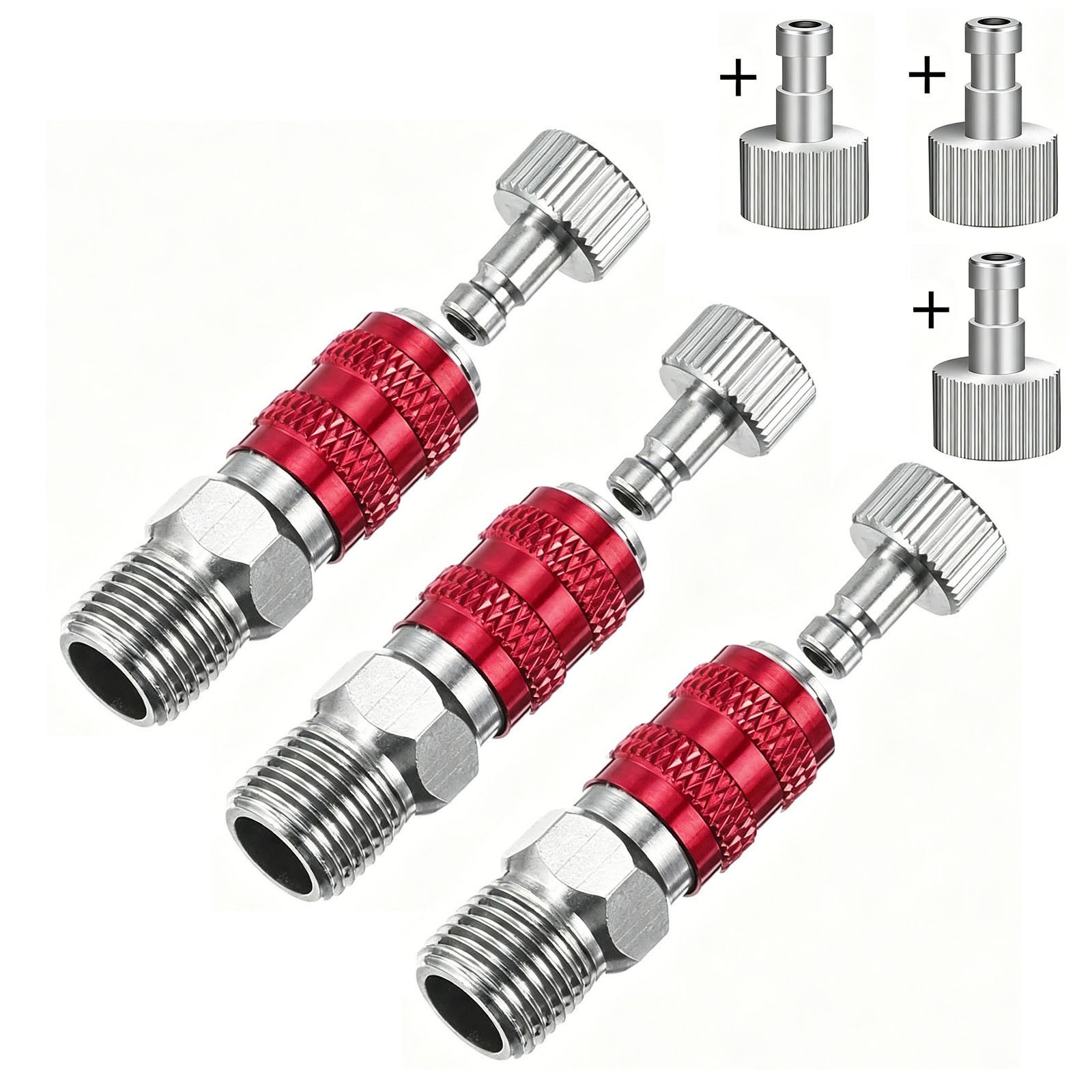 3Pcs 1/8 Air Brush Connector Adapter Quick Connect Fitting for Air Hose – Red