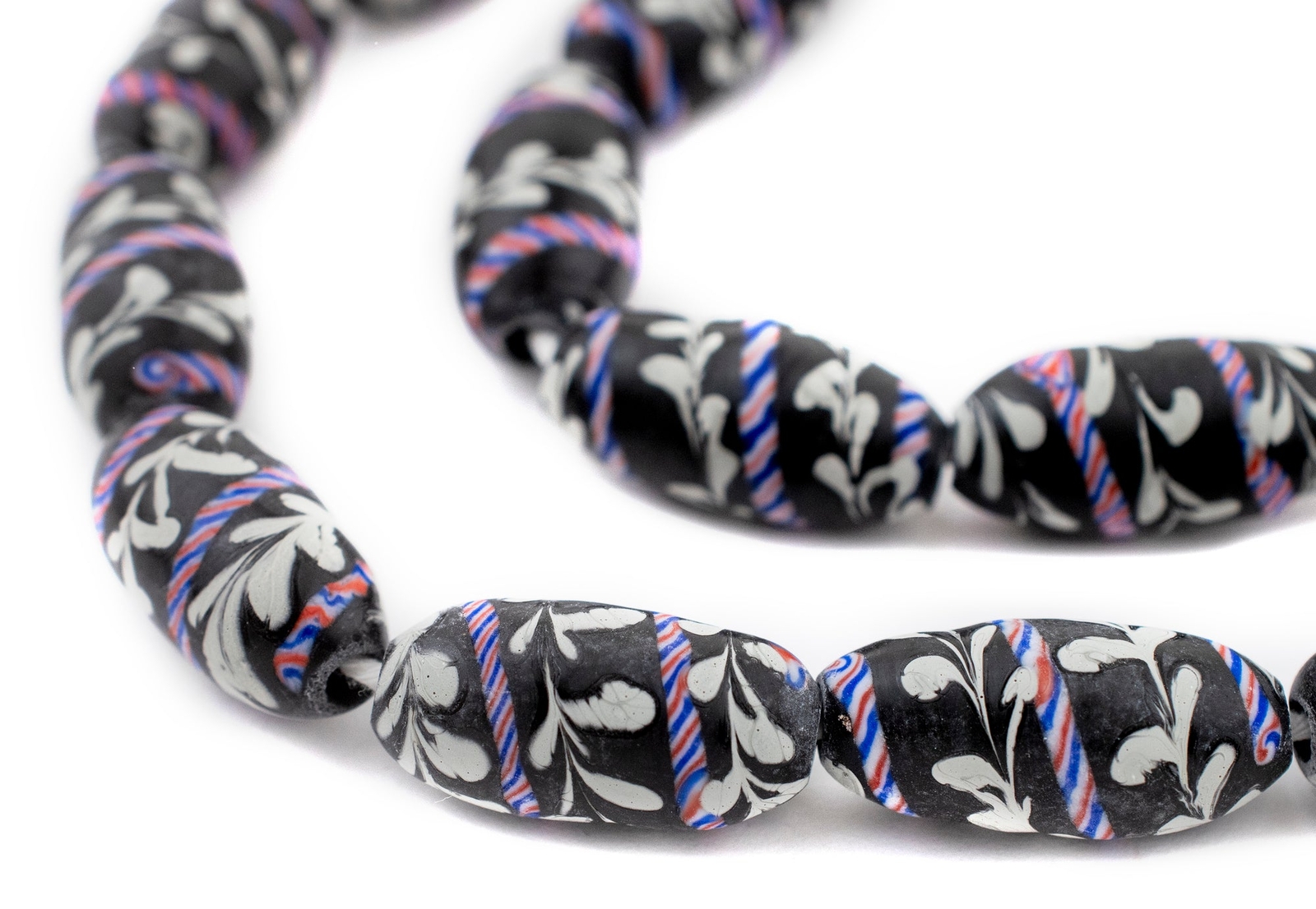 Black Lewis & Clark Beads 24x12mm Indonesia Multicolor Oval Glass Large Hole