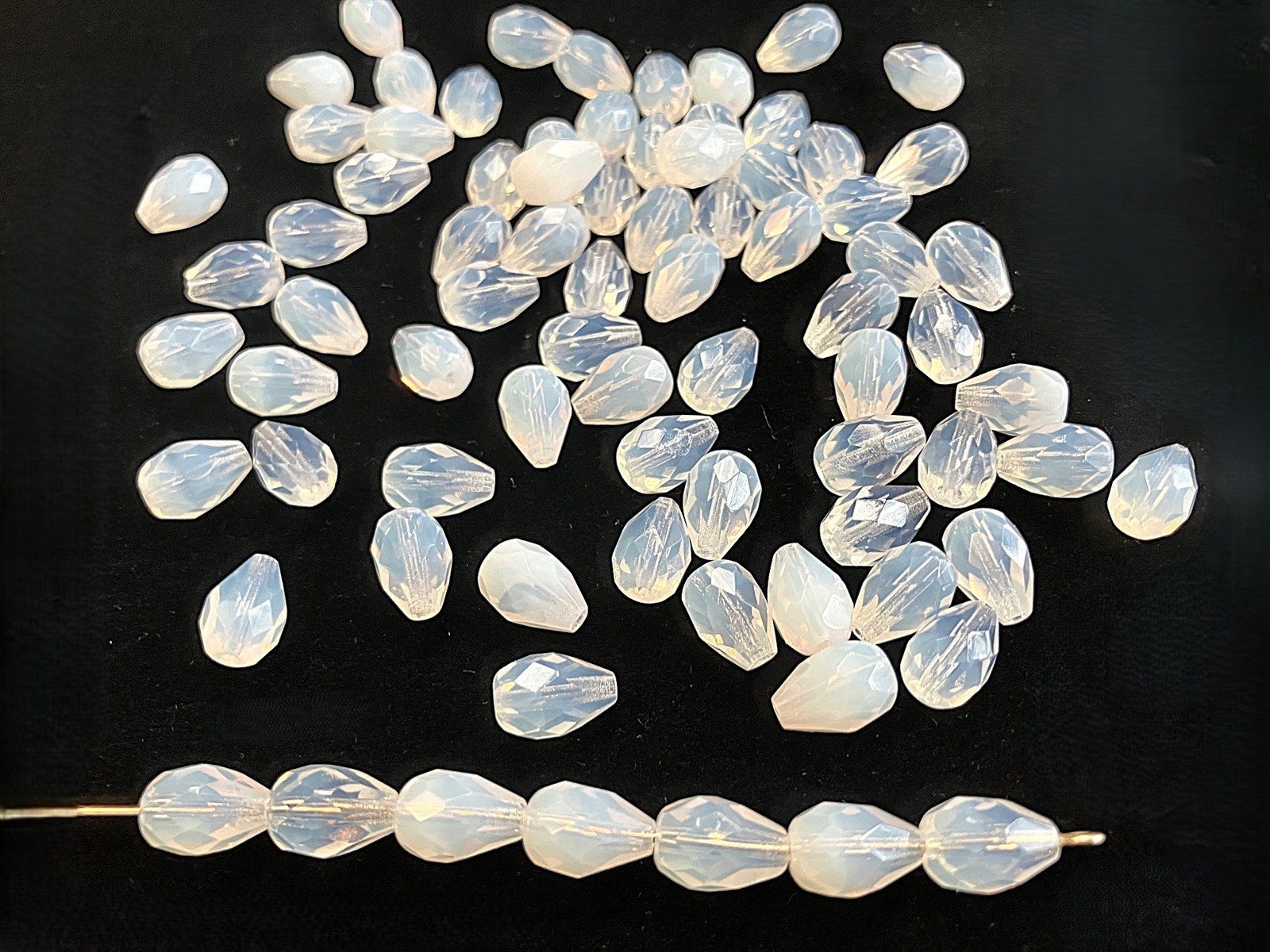 50 Vintage Czech Crystal White Opal Glass Faceted 10x7mm. Teardrop Beads T447