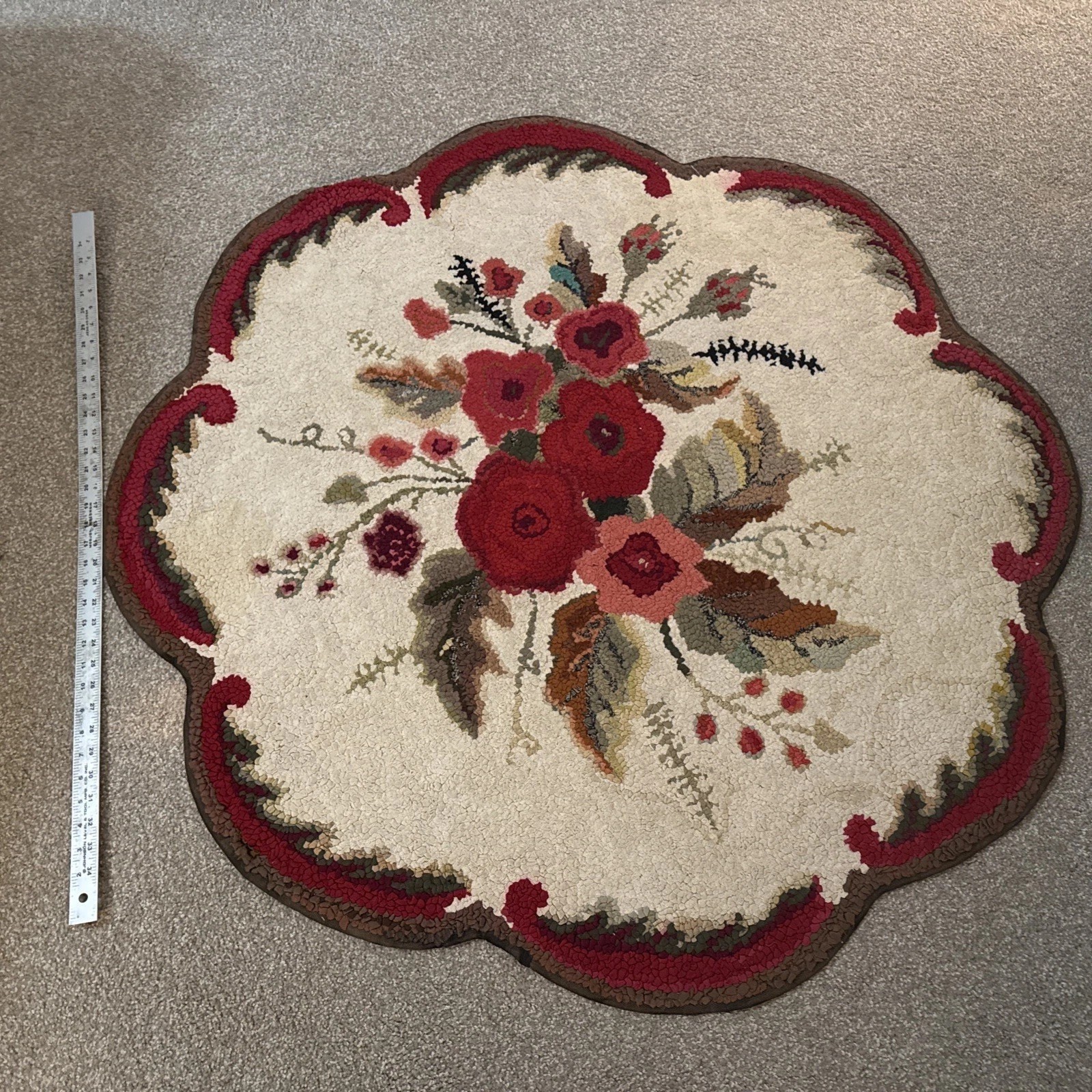handmade crocheted 46” x 46″ rose rug Flowers Floral Accent Rug