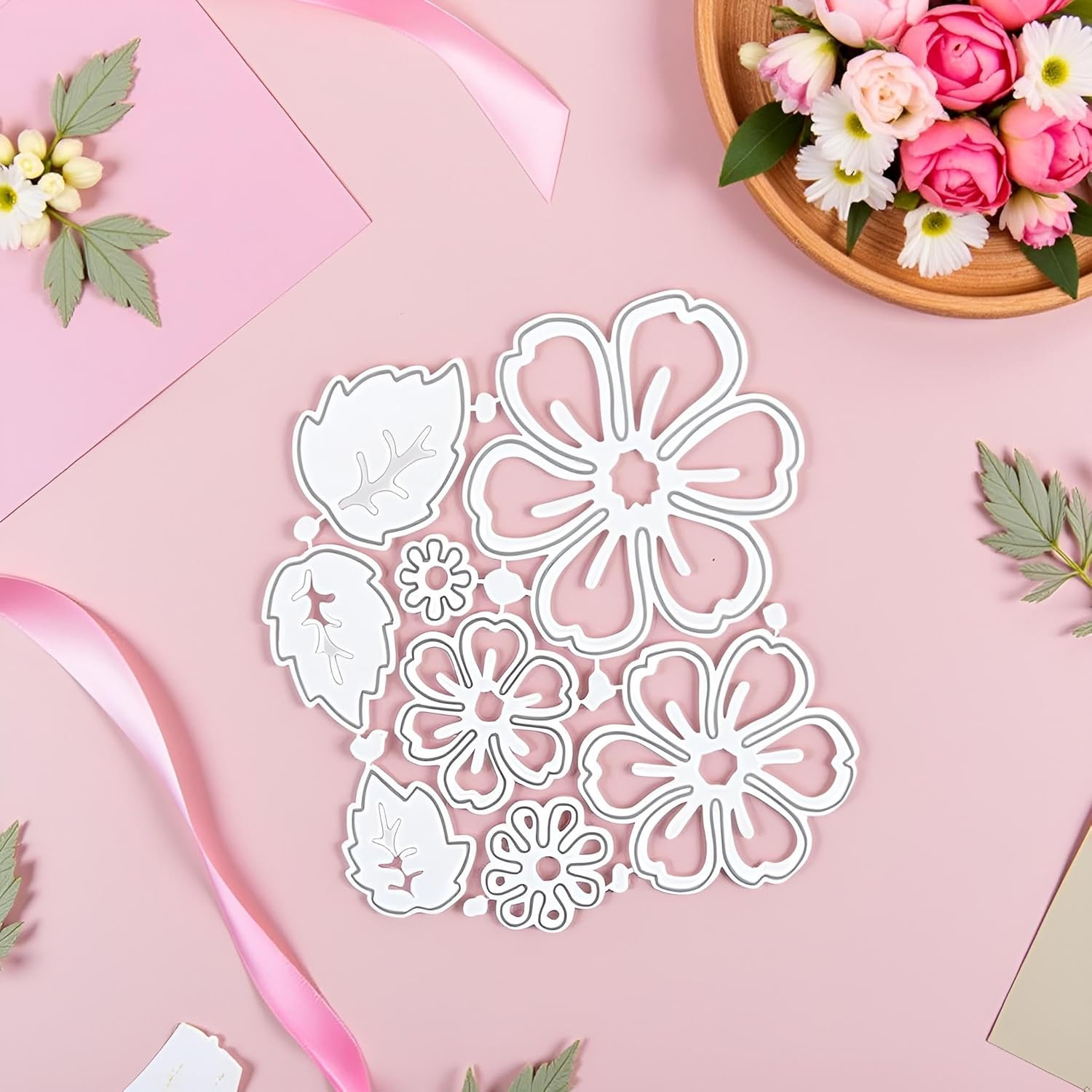 1Pc Silver 8 Flower Metal Cutting Dies 3D Flower Die Cuts Stencil Carbon Steel D