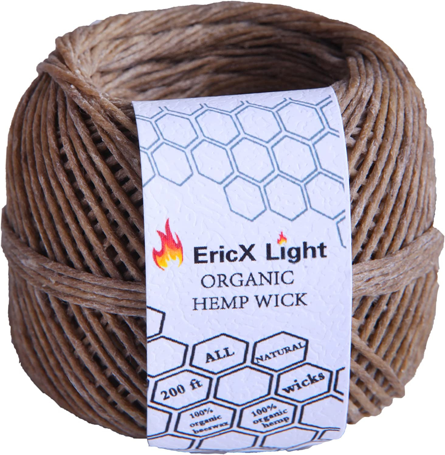 100% Organic Hemp Wick,200 FT Spool,Well Coated with Beeswax,Standard Size 1.0Mm