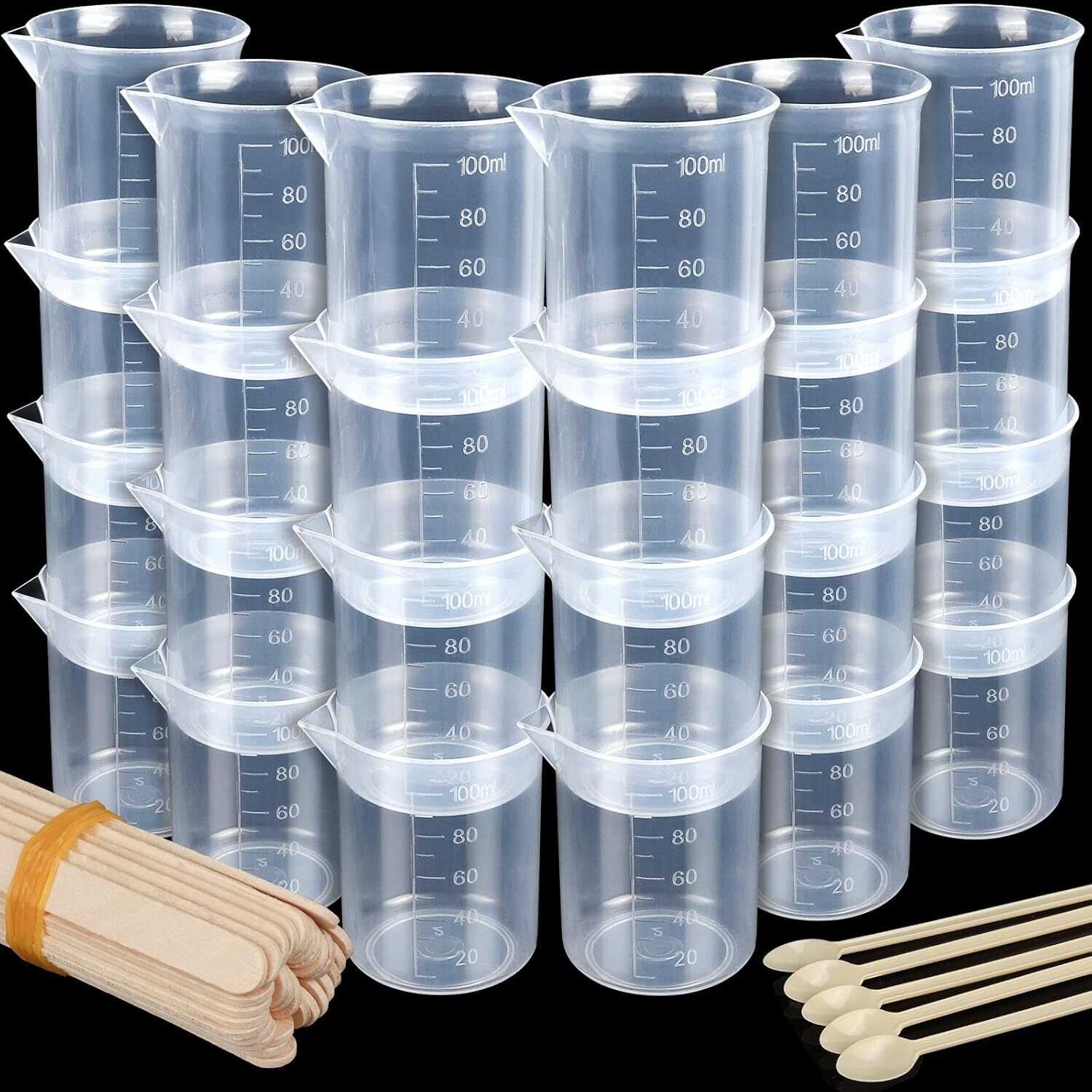 24 PCS 100ml Resin Measuring Cups with 35PCS Mixing Sticks, Graduated Epoxy R…