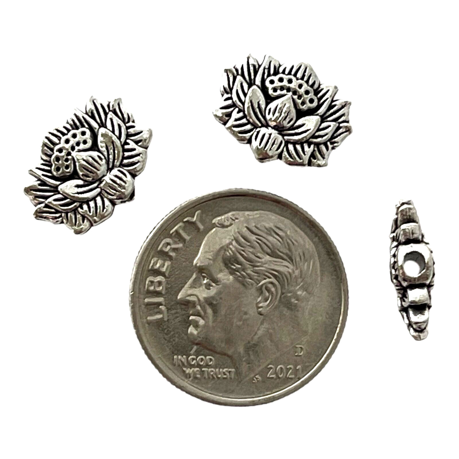 20 Lotus Spacer Beads Tibetan Silver 12x9mm Two Sided 3D Water Lily Flower