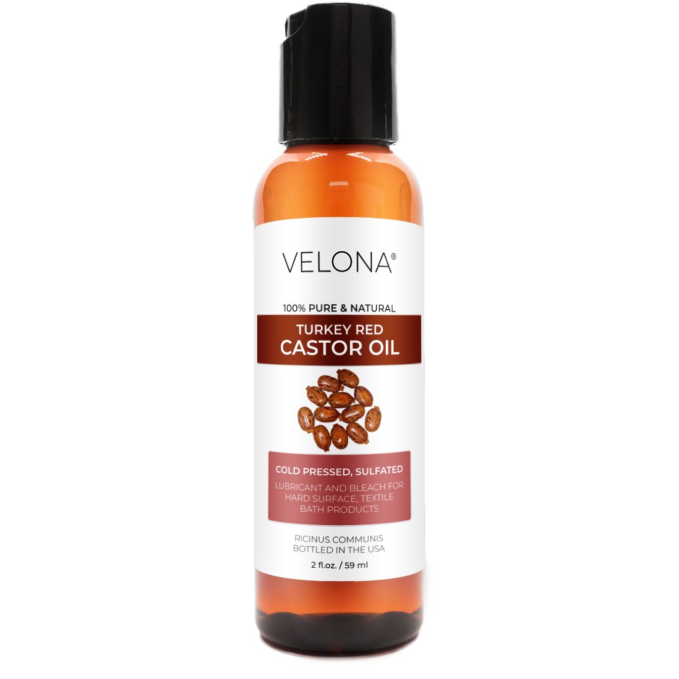 Castor Oil Turkey Red Oil by Velona – 2 Fl Oz – 7 lb, Natural, Cold Pressed