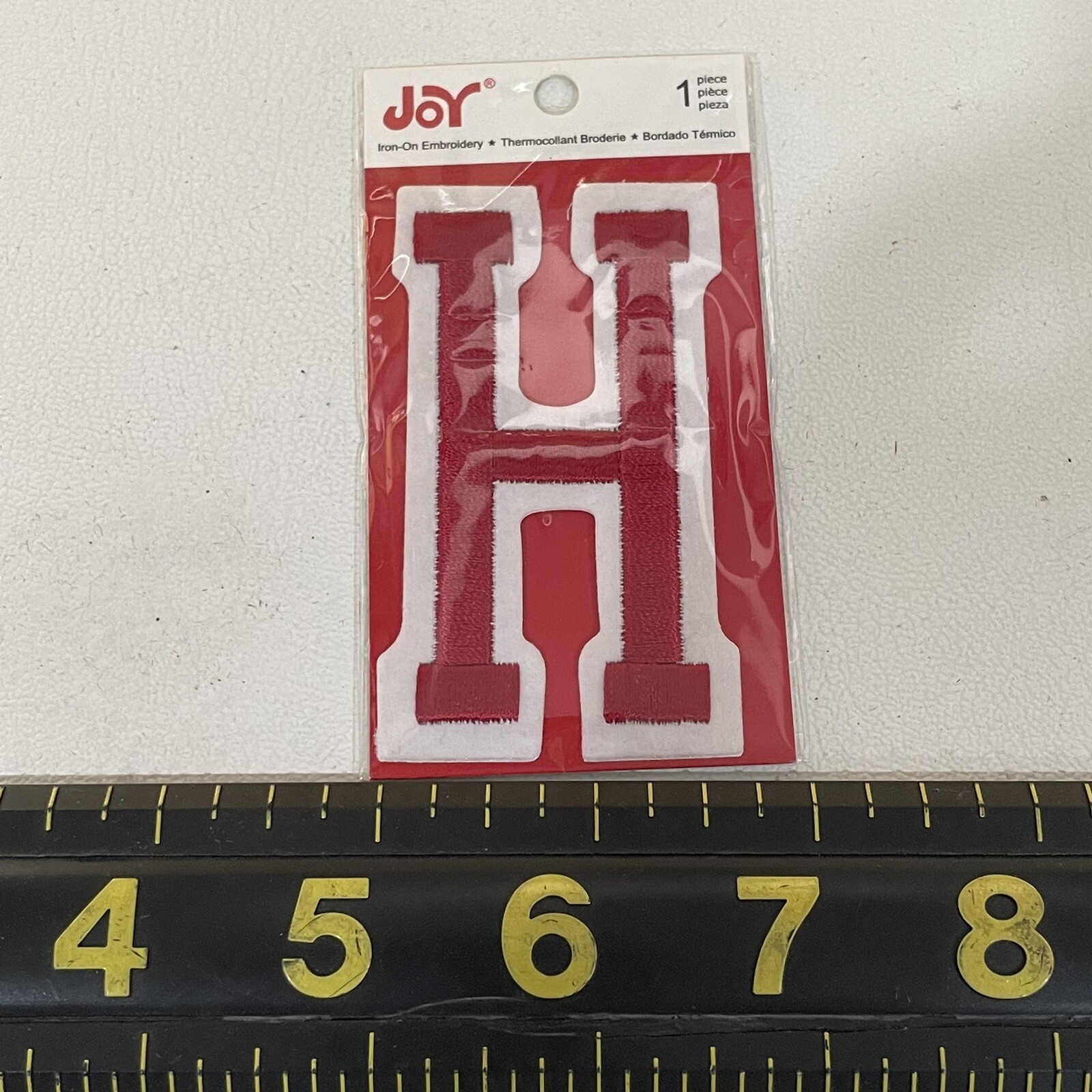 3” Tall “H” Red On White Letter Initial H Patch M010
