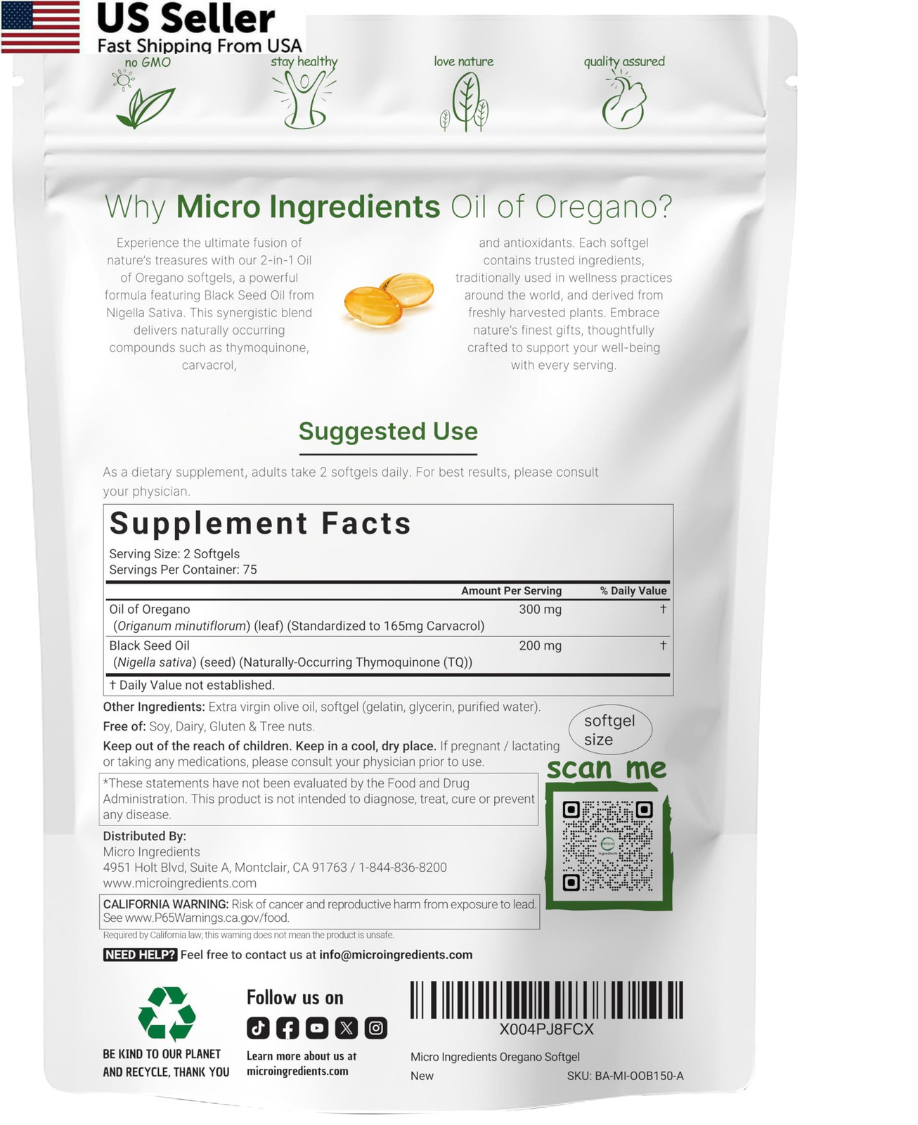 Micro Ingredients Oil of Oregano Softgels, 150 Count | 150 (Pack 1)