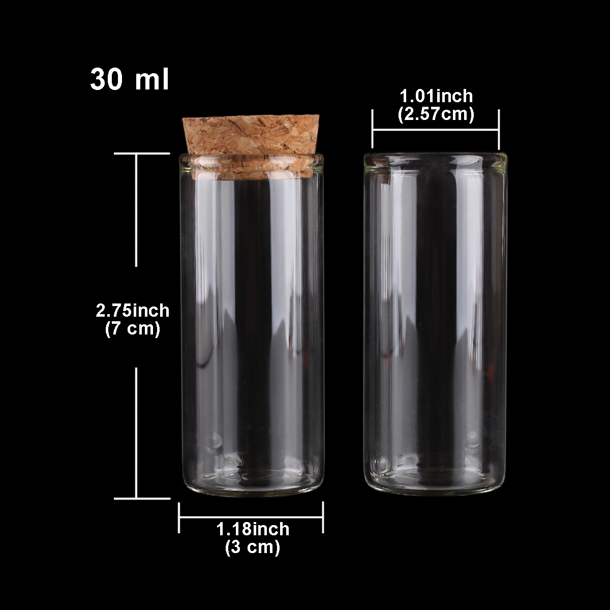15ml-100ml Small Glass Test Tube with Cork Stopper Bottles Jars Vials 24 pieces