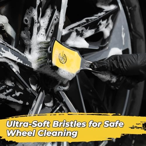 Wheel and Tire Brush Detailing Kit, Yellow | Soft Rim Brush & black yellow