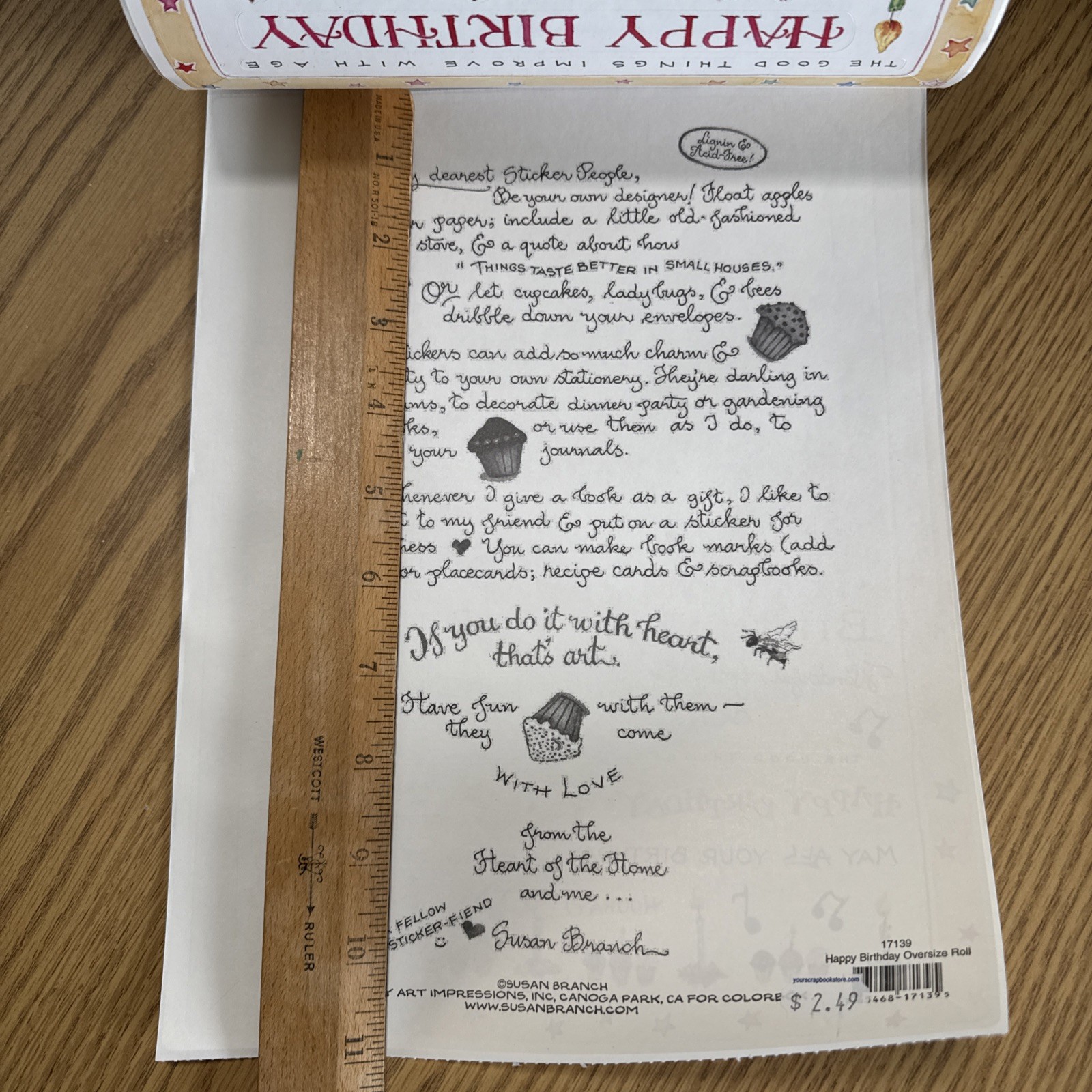 Susan Branch Happy Birthday OVERSIZE 11″ x 8.75″ Sticker ROLL – RHTF Stickers