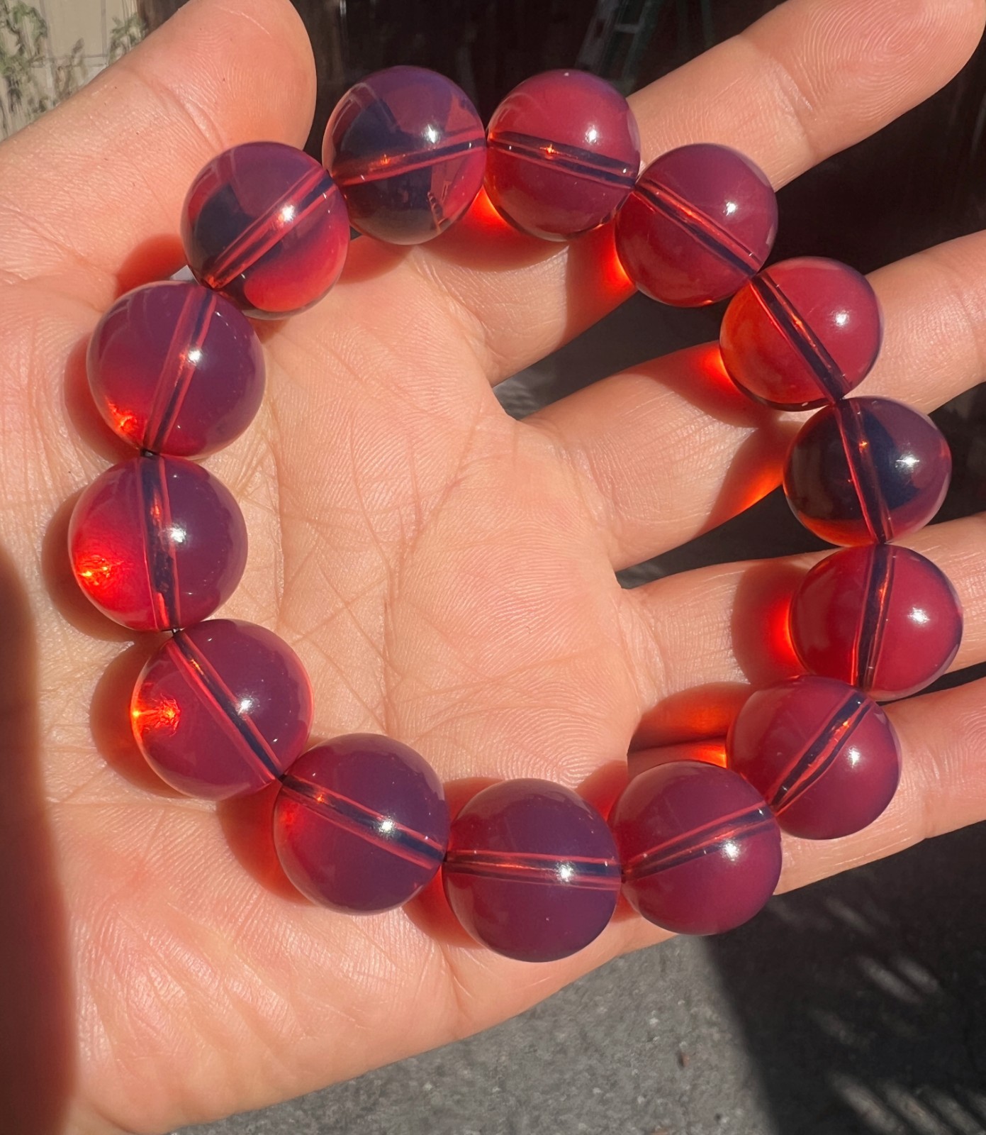 Natural Cherry Tea Amber Bracelet Green Film Crystal clear DIY Round Beads