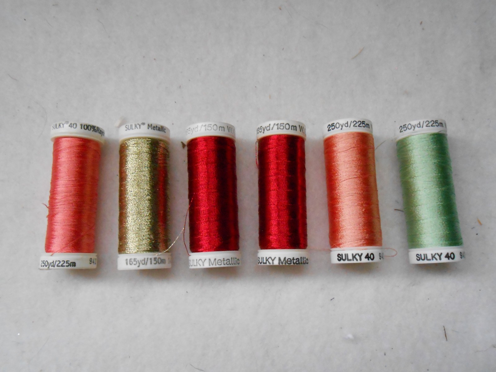 Set of 6 Assorted Sulky 40 Sliver Metallic Thread Multi-Color 165 & 250 yds