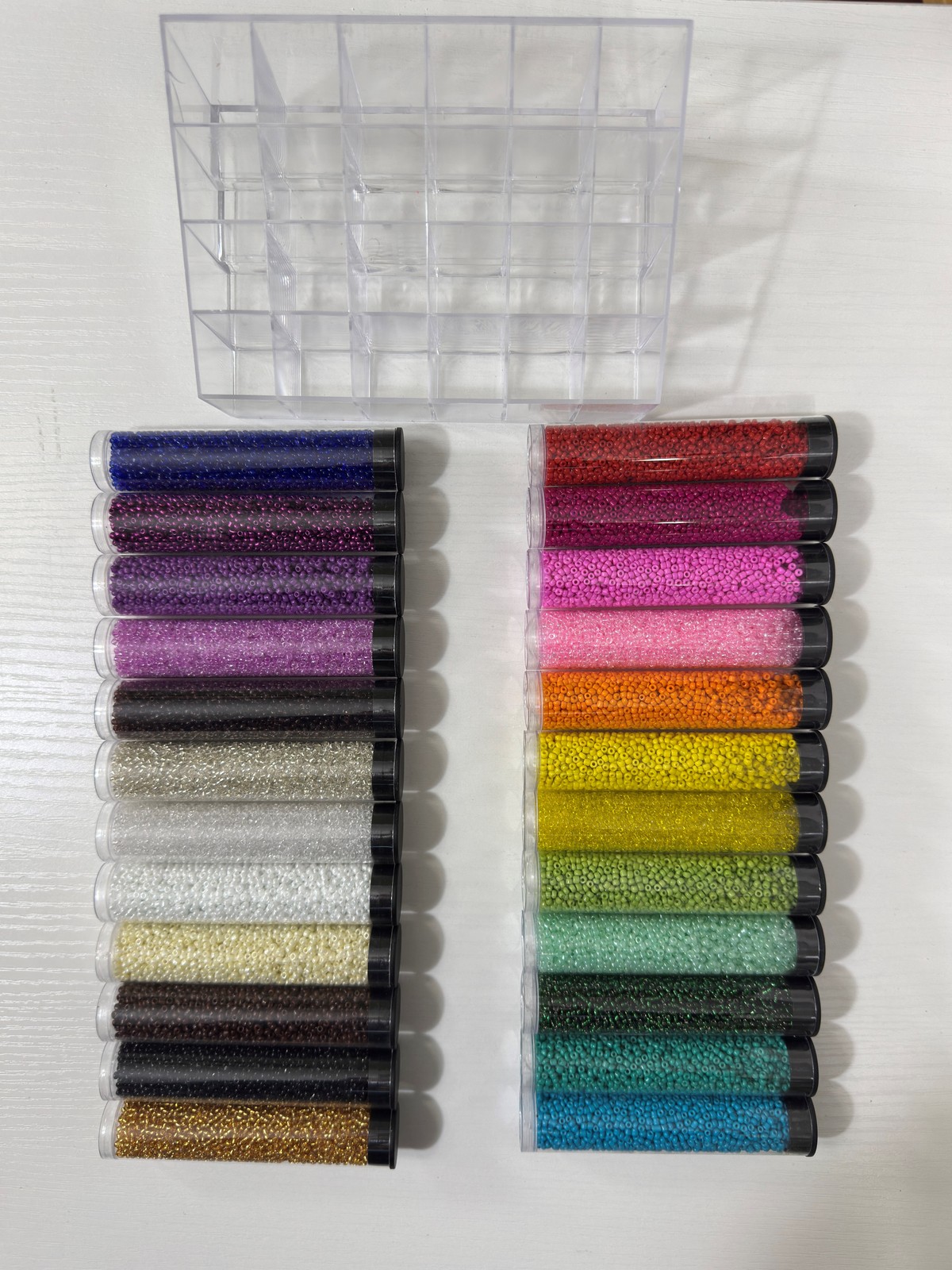 Bead Landing Multicolor Glass Seed Beads Set 24 Tubes & Stand 840g , 2-2.4mm NEW