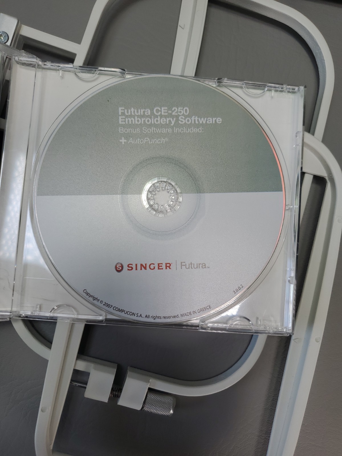 Singer Futura CE-250 Sewing Machine Embroidery Unit, Hoops, Manual, CDs + More