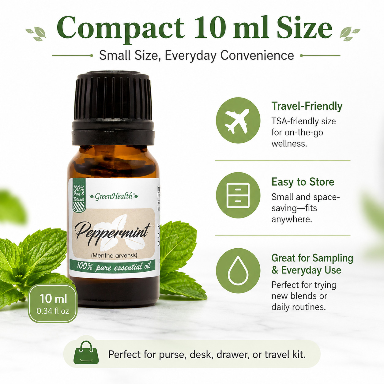 10 ml Peppermint Essential Oil 100% Pure – GreenHealth