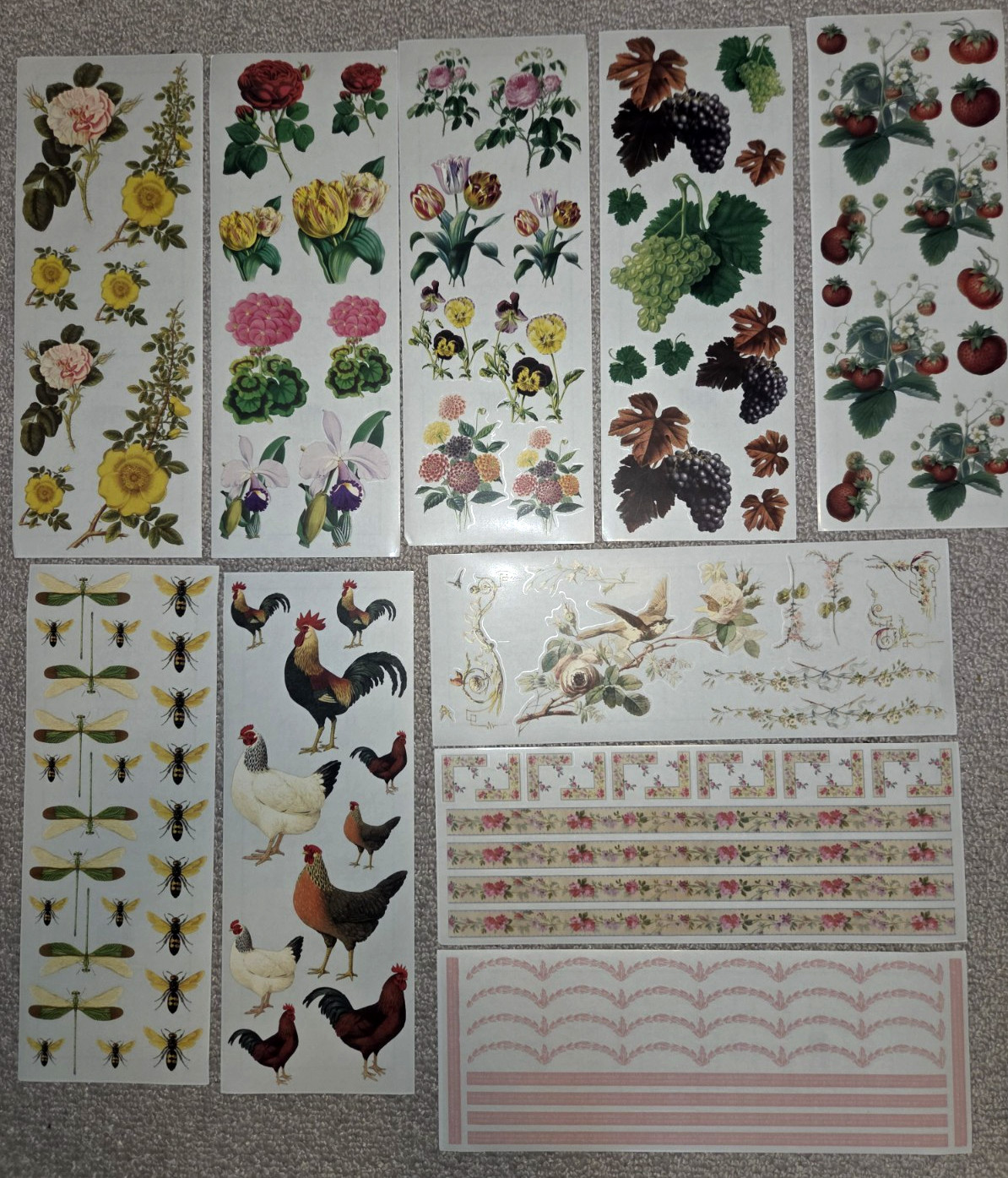 VTG HTF Anna Griffin Stickers Borders Floral 10 Sheets Scrapbooking Card Making