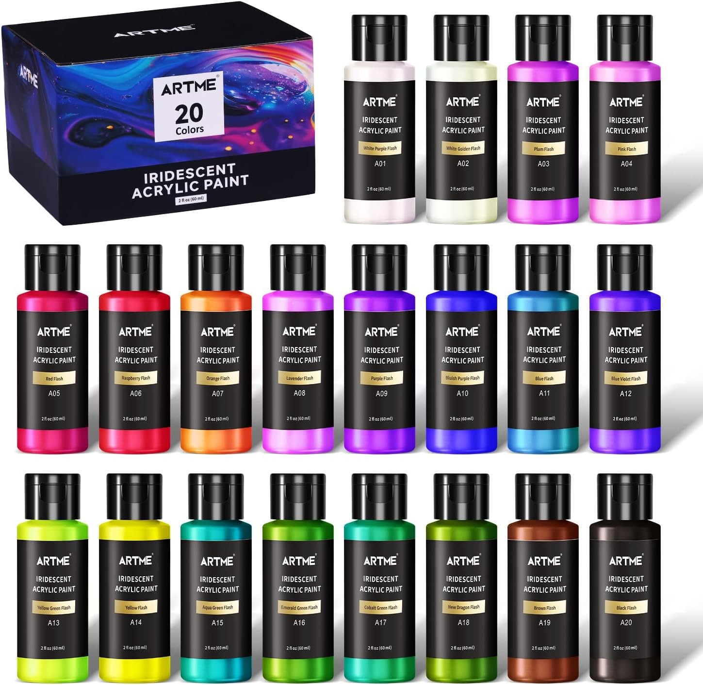 ARTME Iridescent Acrylic Paint Set 20 Colors 60ml