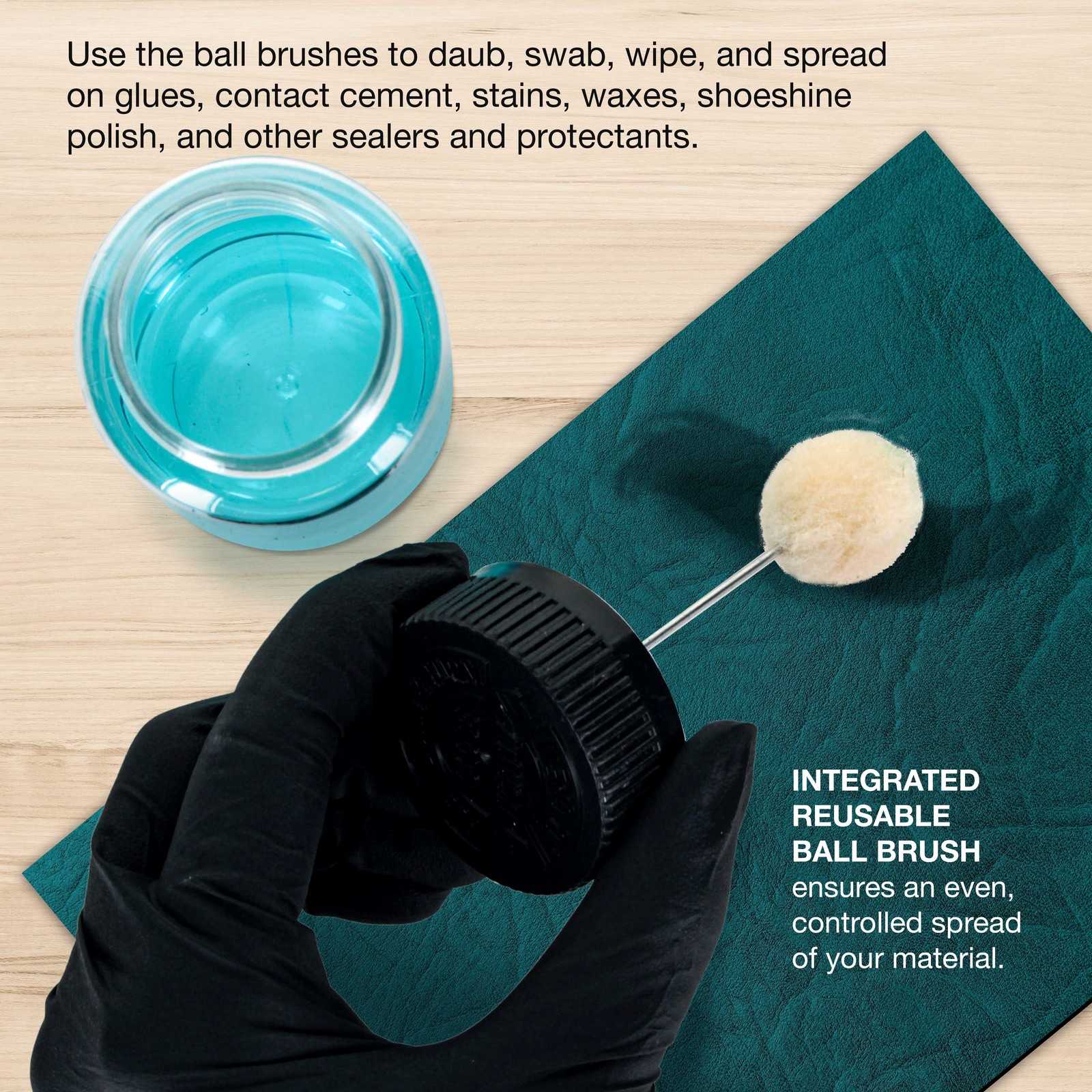 Wool Daubers with Clear Plastic Bottles, 6-Pack, 120ml Safety Lids Ball Brush