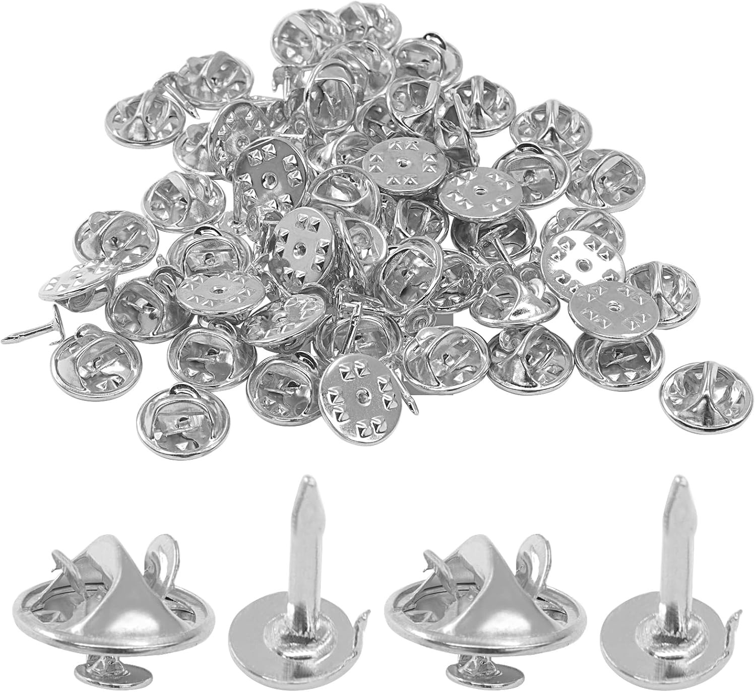 130 Pairs Silver Pin Backs, Replacement Butterfly Tie Tacks Locking Brooch Backs